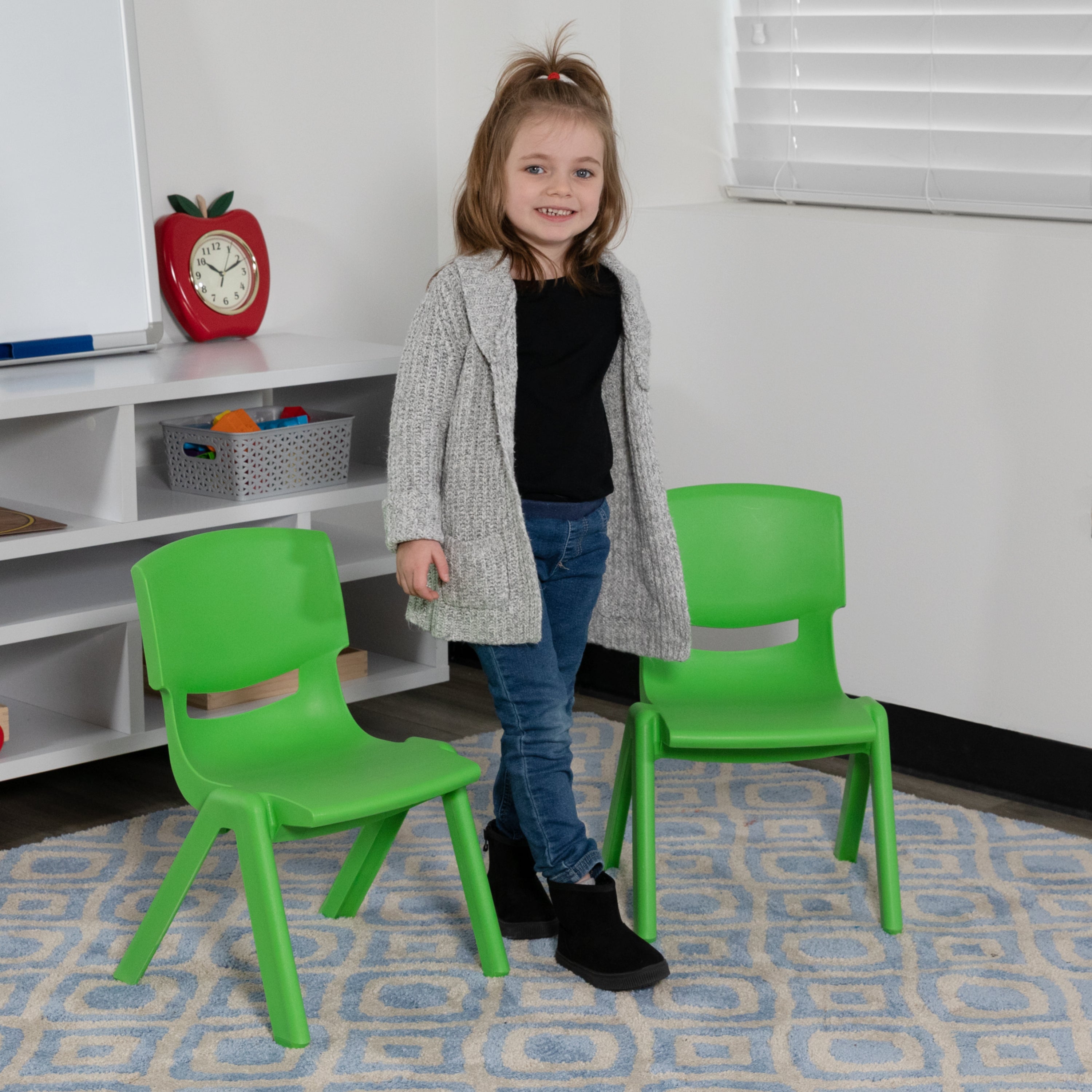 Whitney 2 Pack Green Plastic Stackable School Chair with 10.5'' Seat Height