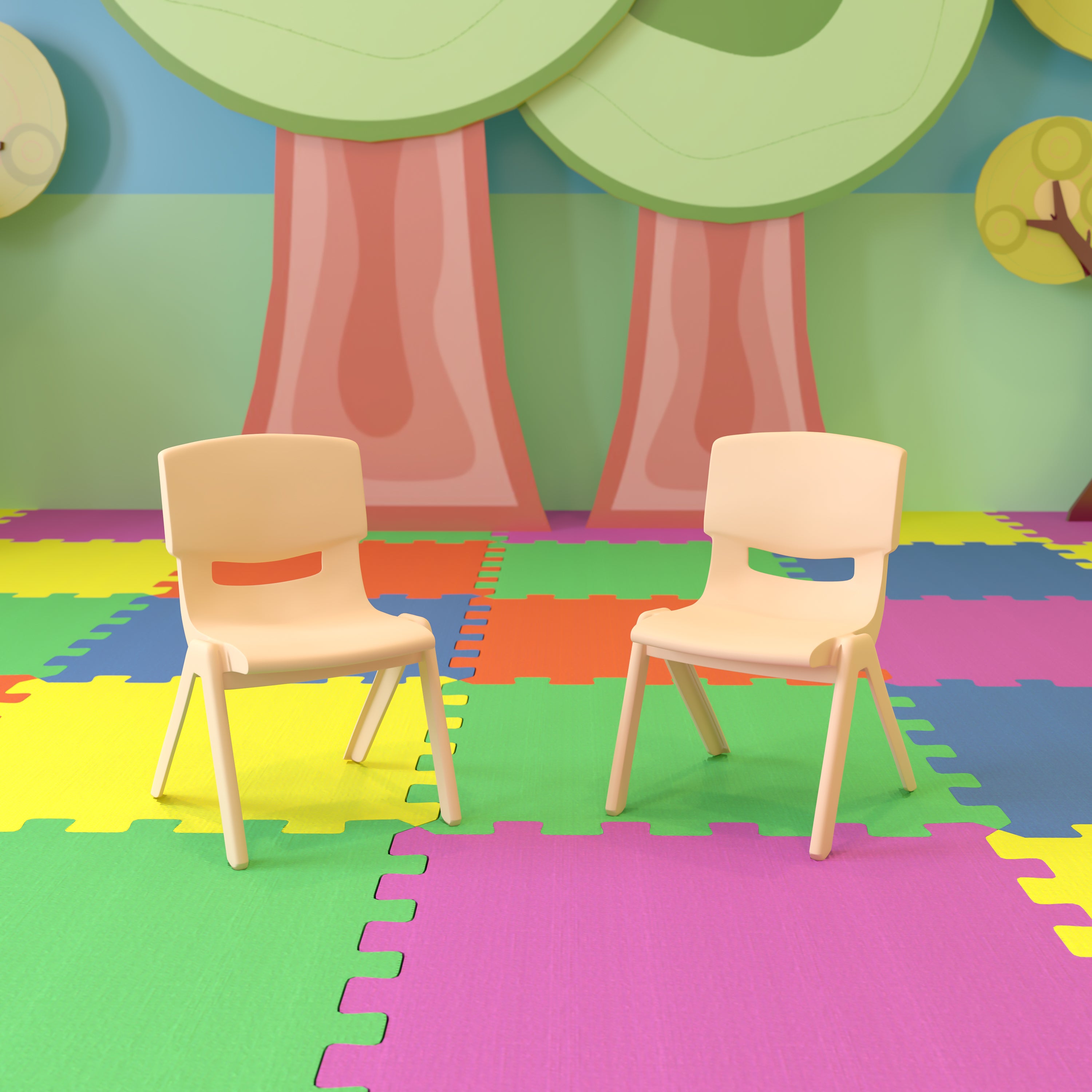 Whitney 2 Pack Natural Plastic Stackable School Chair with 10.5" Seat Height