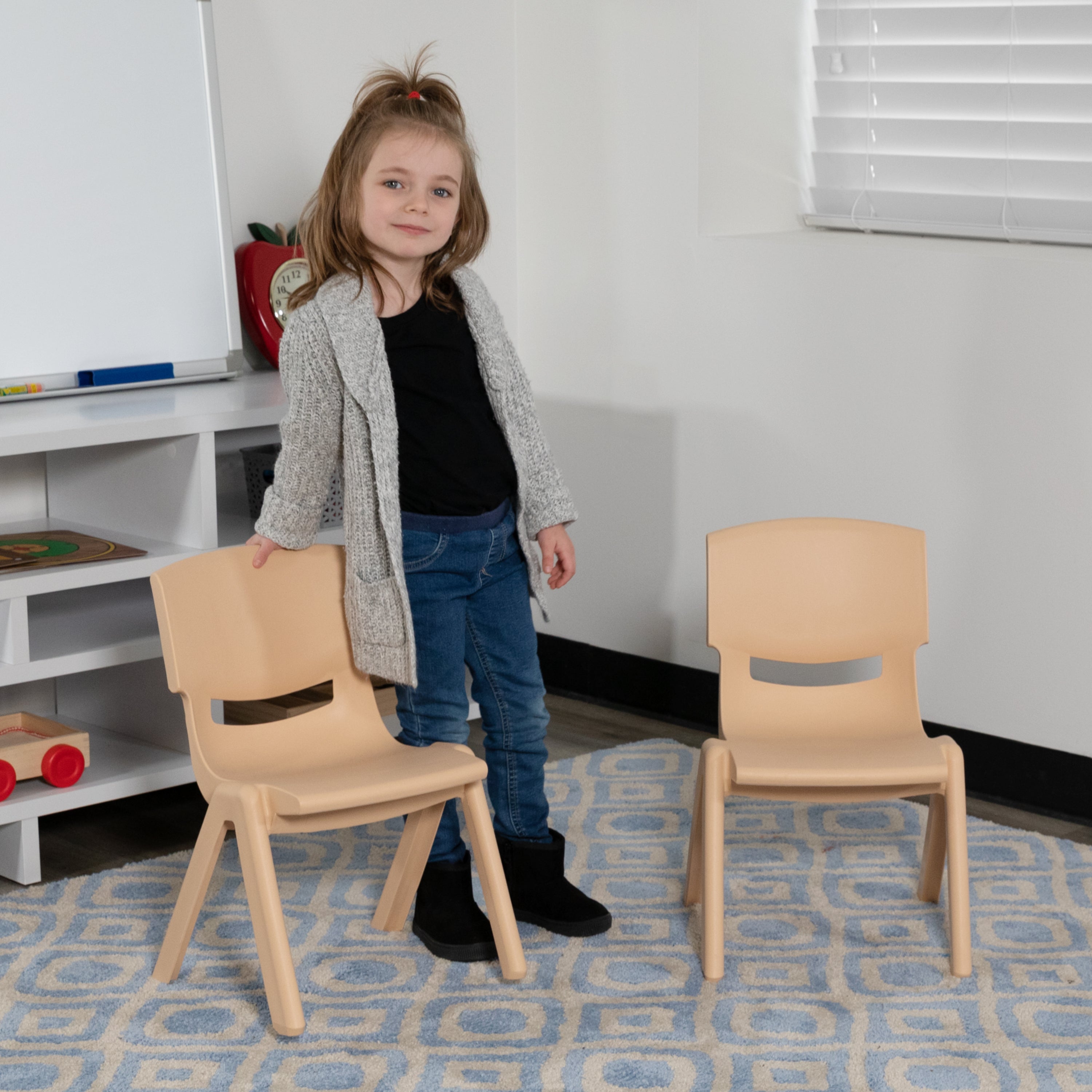 Whitney 2 Pack Natural Plastic Stackable School Chair with 10.5" Seat Height