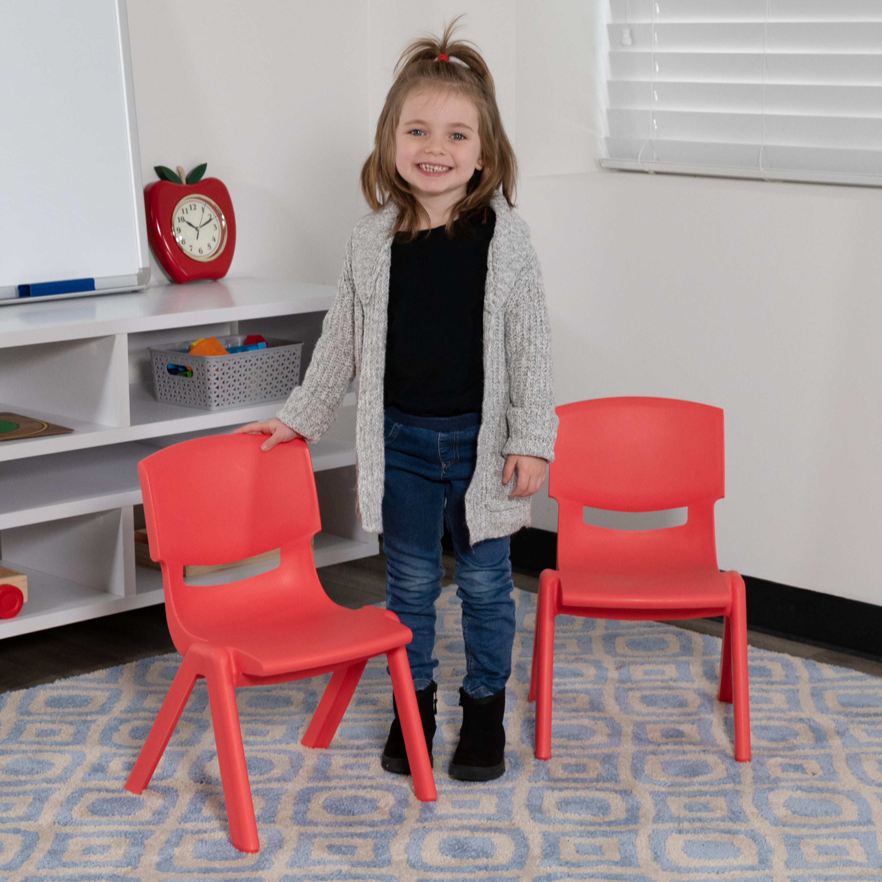 Whitney 2 Pack Red Plastic Stackable School Chair with 10.5'' Seat Height