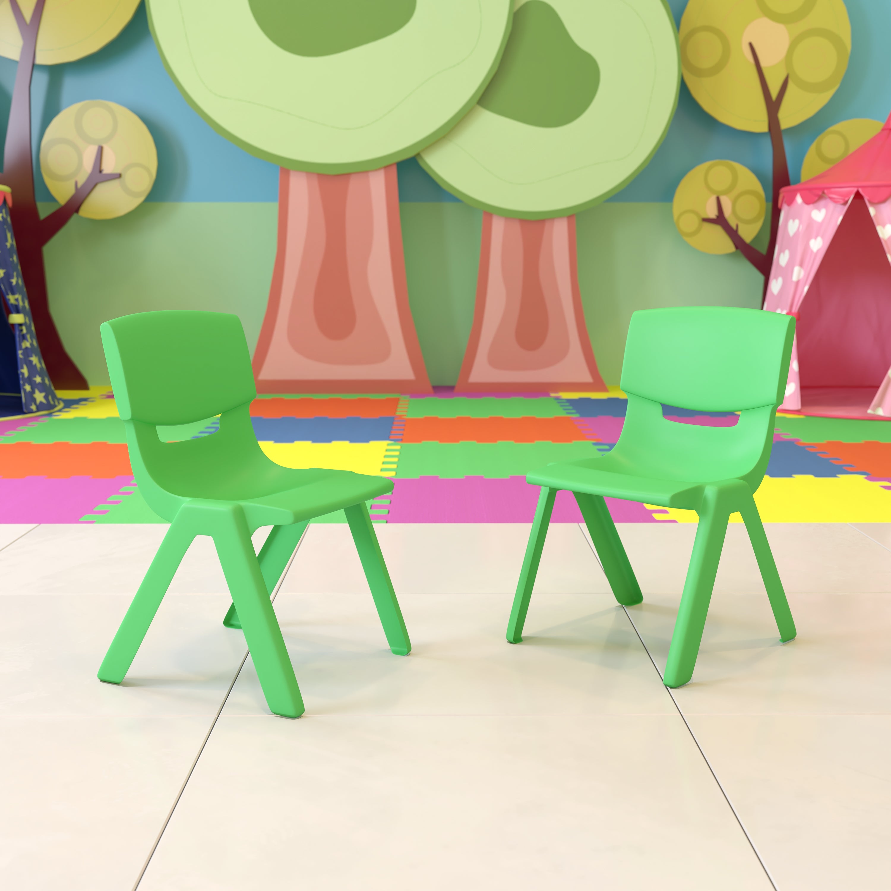 Whitney 2 Pack Green Plastic Stackable School Chair with 13.25" Seat Height