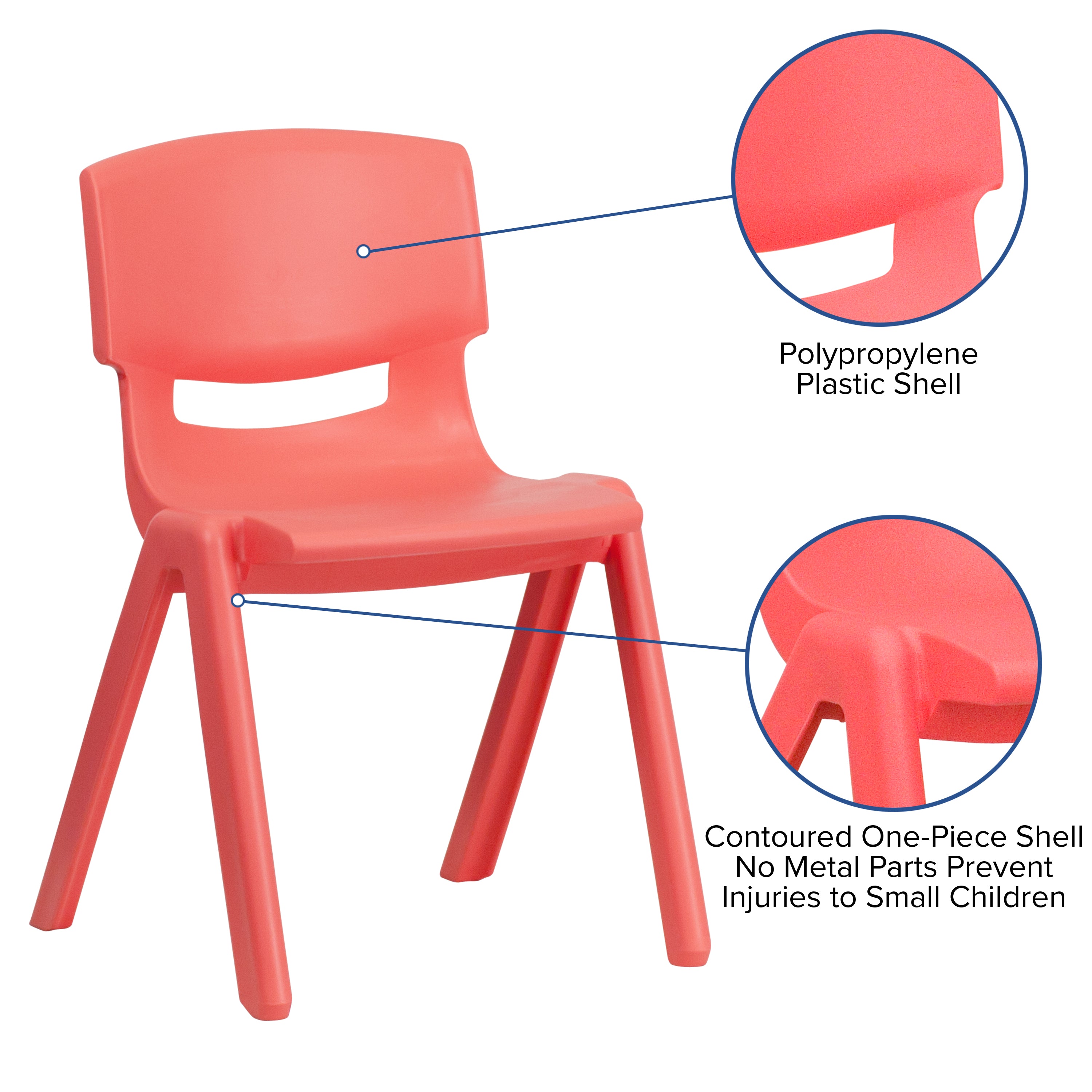 Whitney 2 Pack Red Plastic Stackable School Chair with 13.25" Seat Height