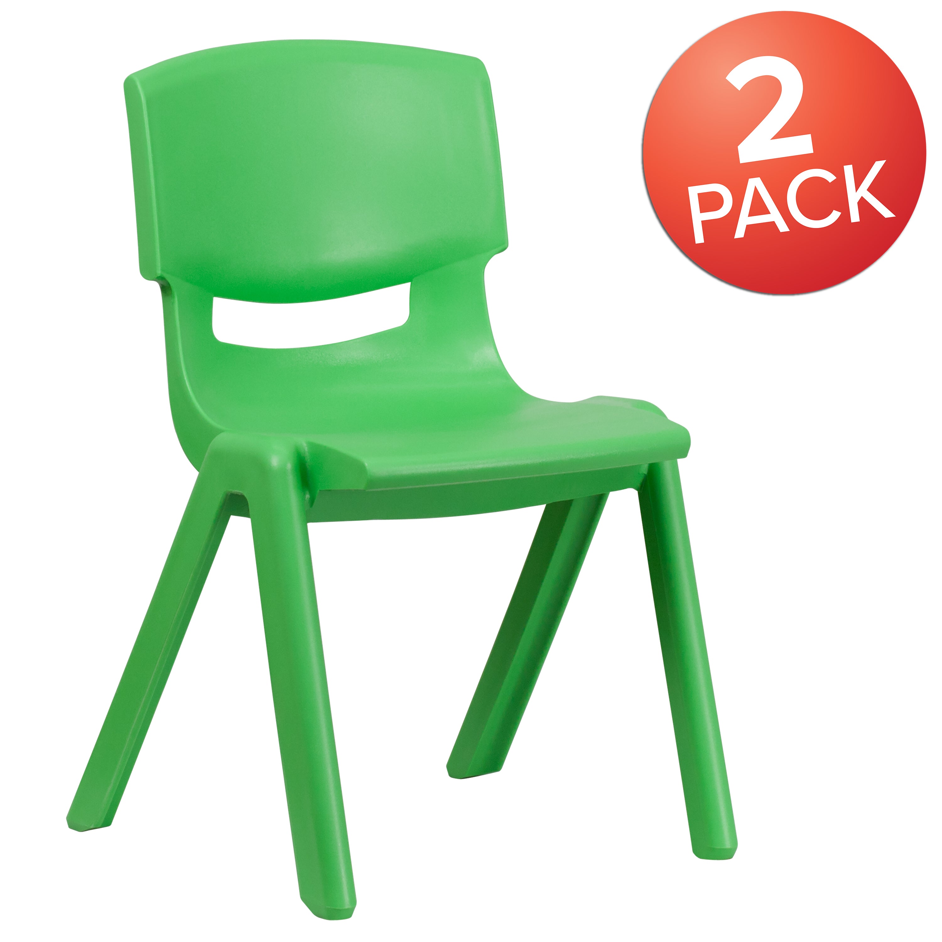 Whitney 2 Pack Green Plastic Stackable School Chair with 15.5" Seat Height