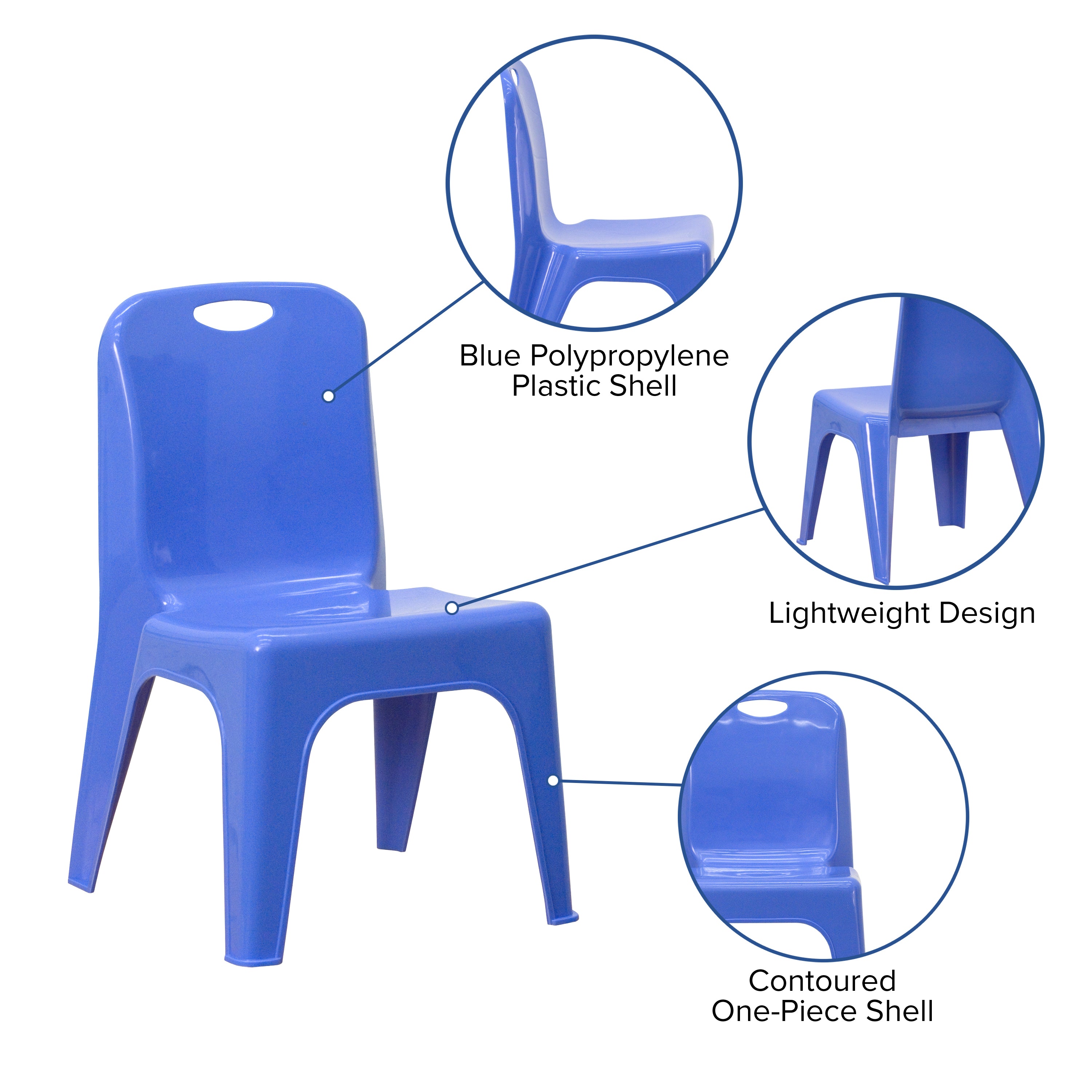 Whitney 2 Pack Blue Plastic Stackable School Chair with Carrying Handle and 11" Seat Height