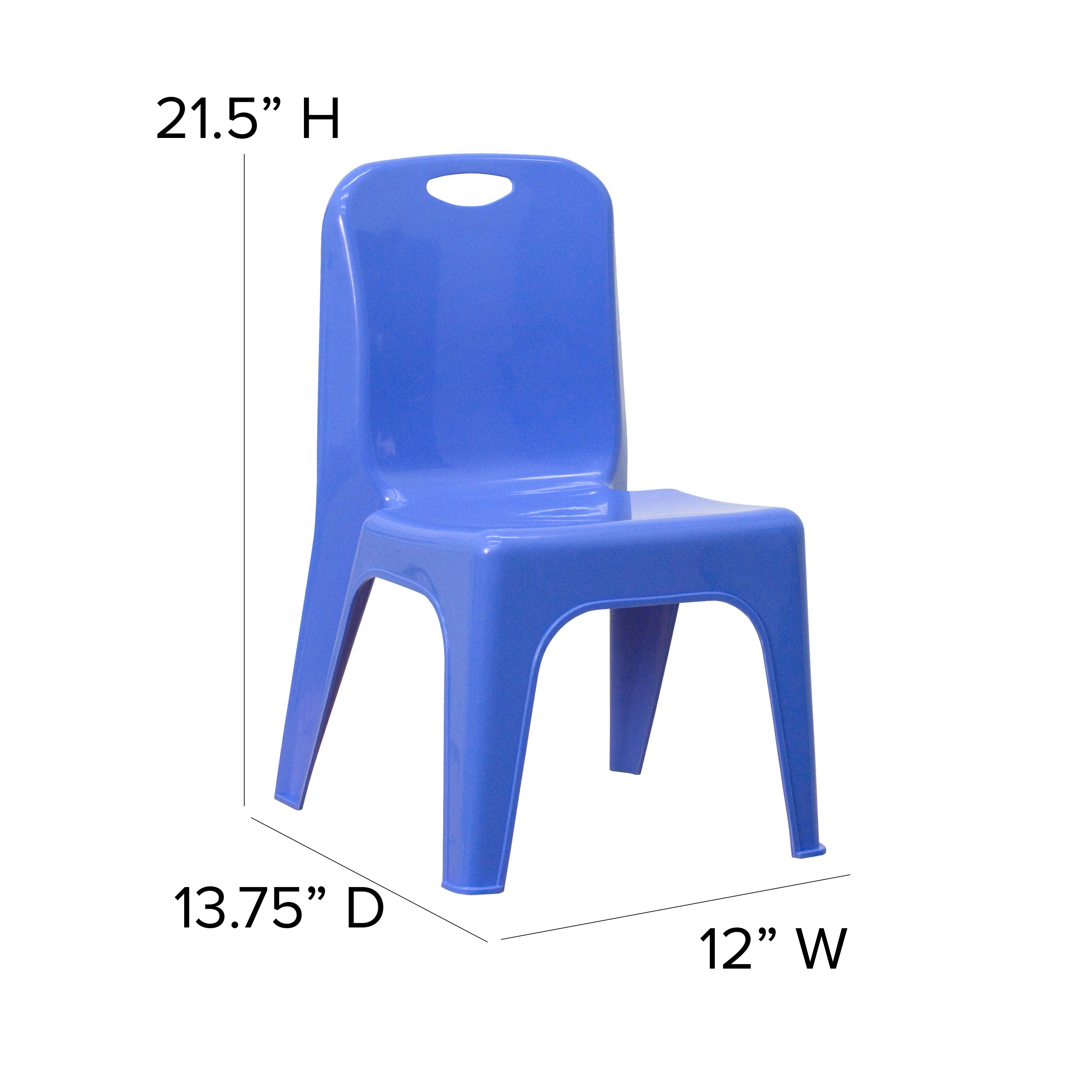 Whitney 2 Pack Blue Plastic Stackable School Chair with Carrying Handle and 11" Seat Height