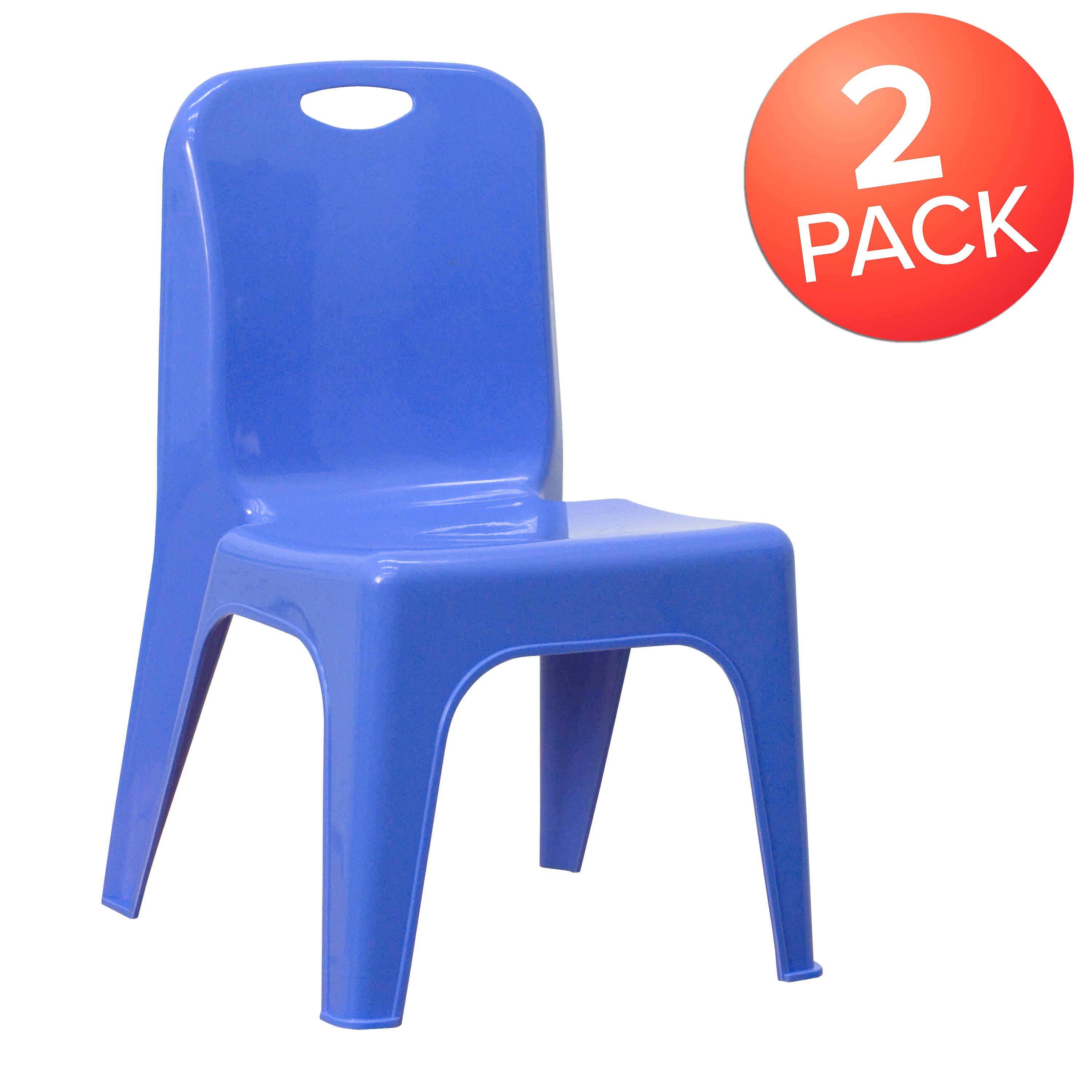 Whitney 2 Pack Blue Plastic Stackable School Chair with Carrying Handle and 11" Seat Height
