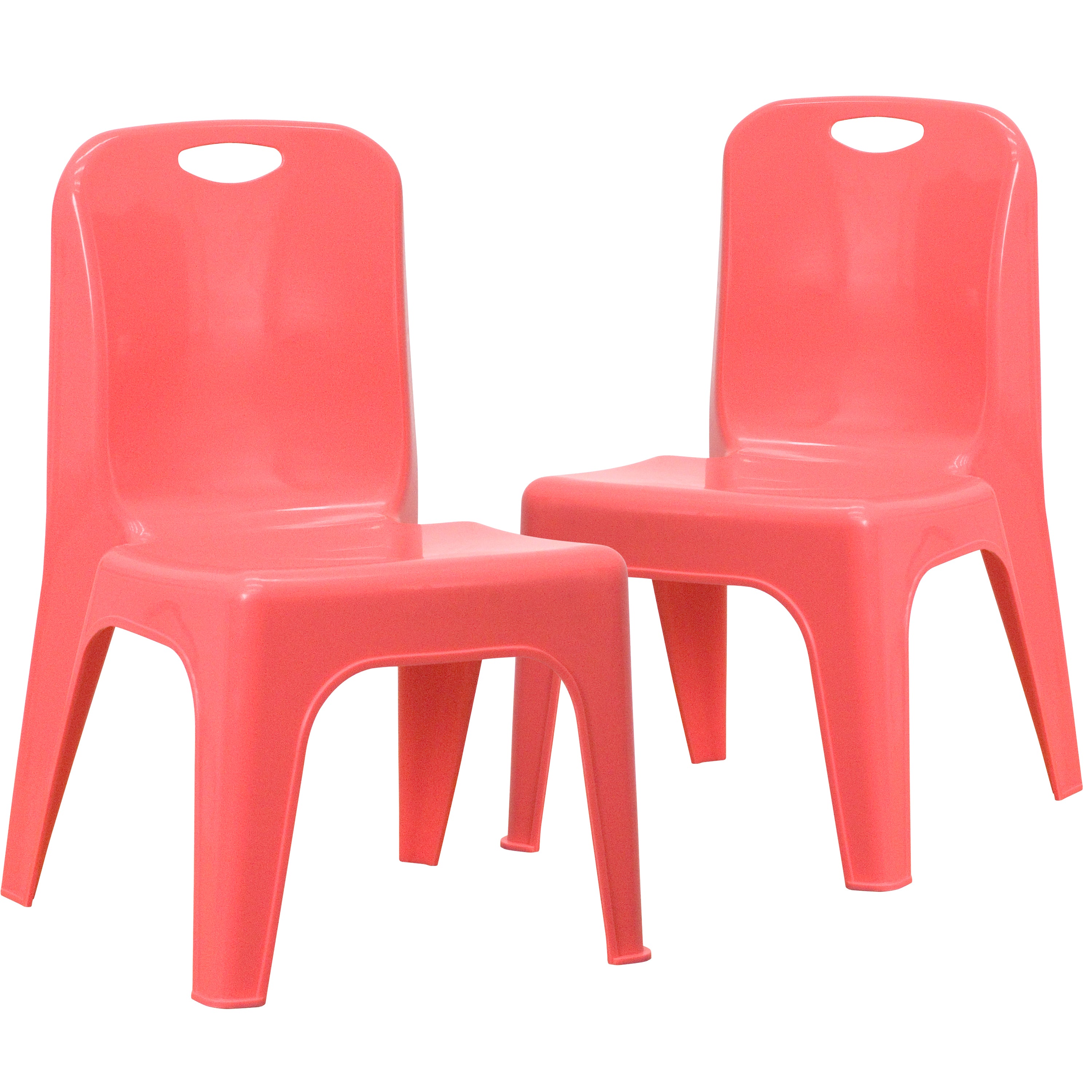 Whitney 2 Pack Red Plastic Stackable School Chair with Carrying Handle and 11" Seat Height