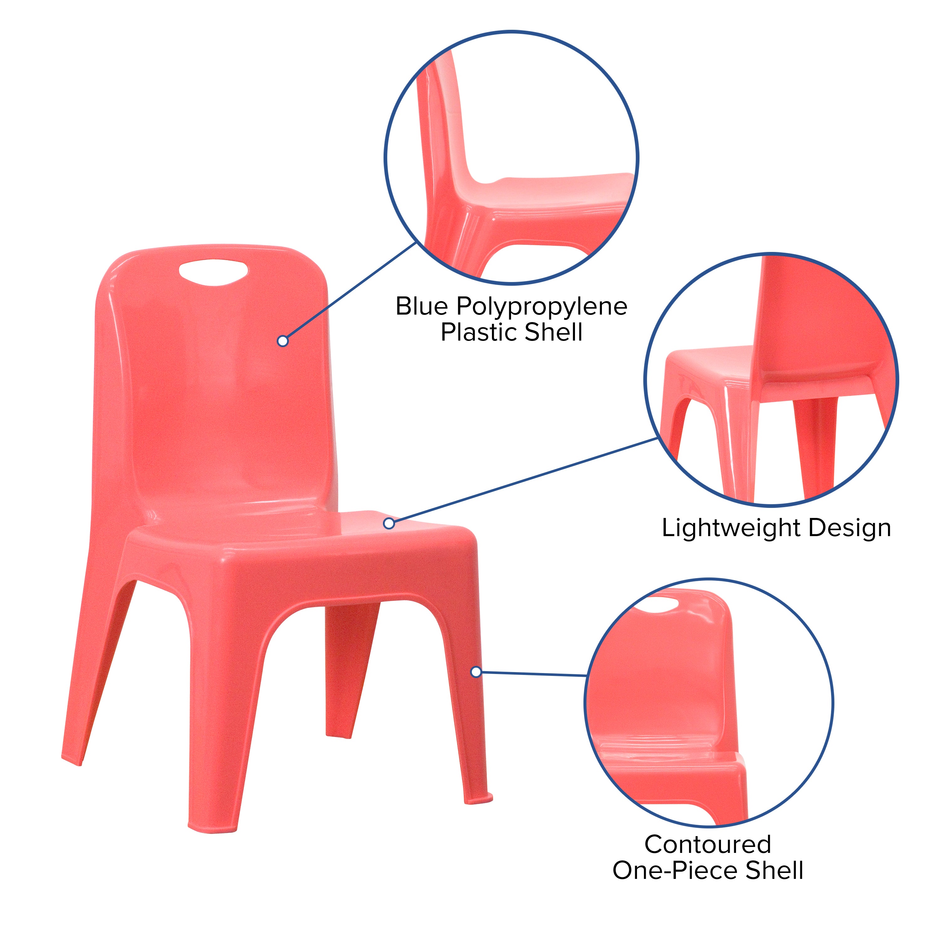 Whitney 2 Pack Red Plastic Stackable School Chair with Carrying Handle and 11" Seat Height