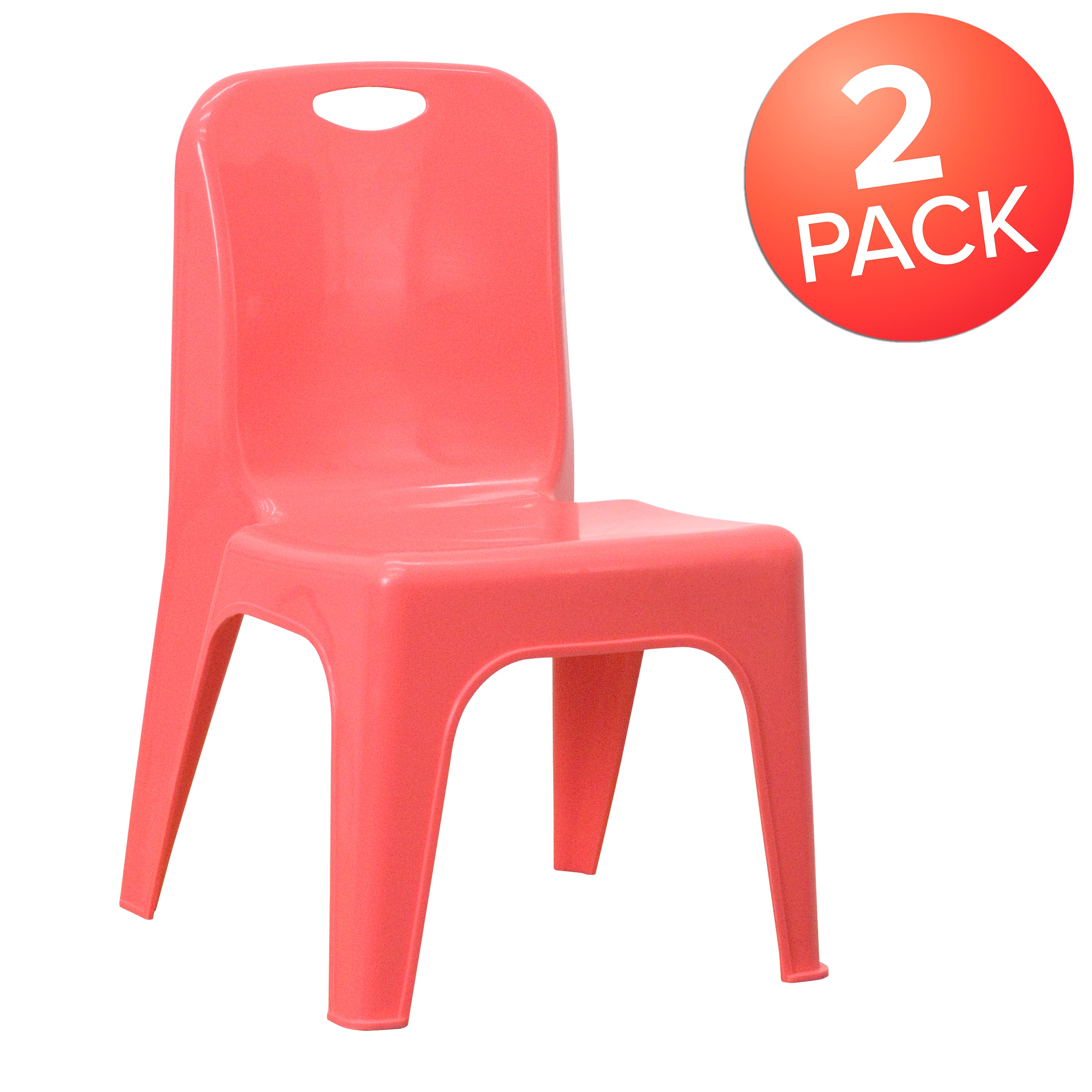 Whitney 2 Pack Red Plastic Stackable School Chair with Carrying Handle and 11" Seat Height