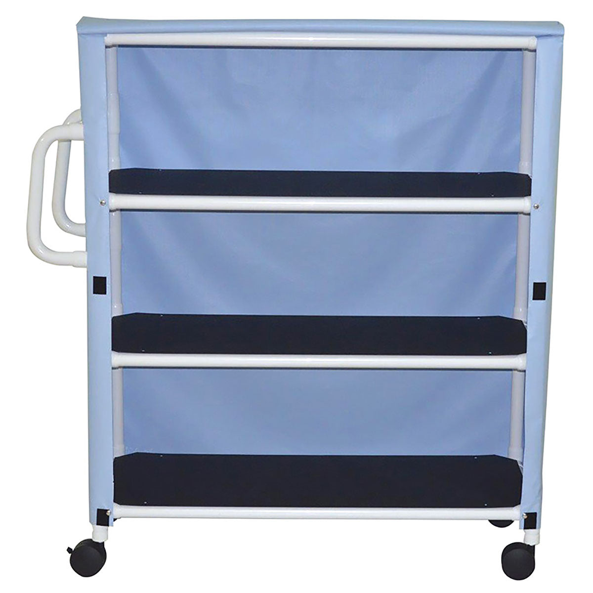 3-Shelf jumbo linen cart with mesh or solid vinyl cover - 5" casters - Specify Color