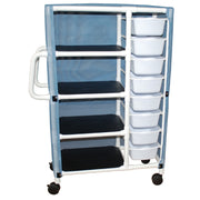 Combo cart with 4 shelves - 8 pull out tubs with mesh or solid vinyl cover - Specify Color