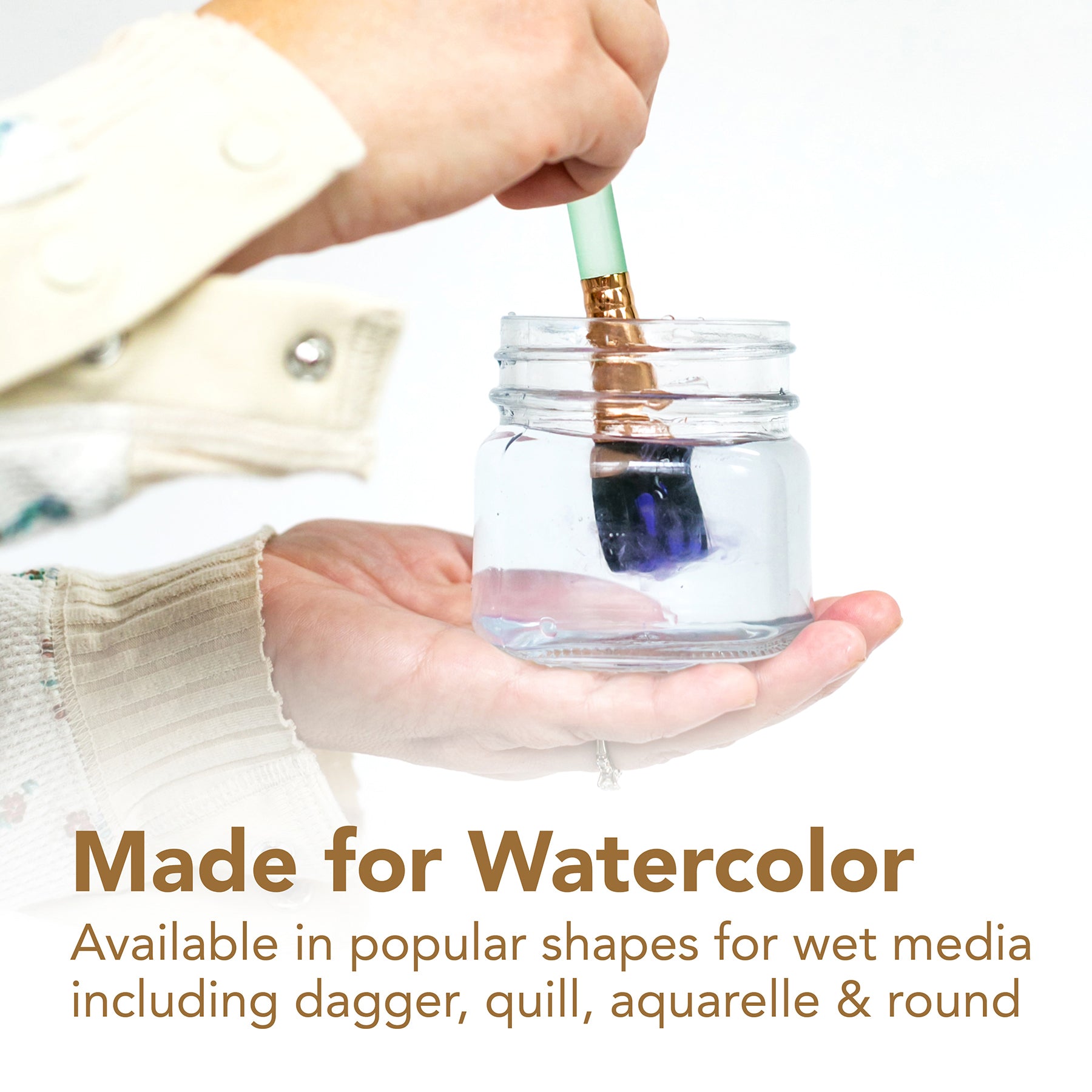 Neptune Round Brush, Synthetic Bristles, Short Handle Watercolor Paintbrush, Dark Wood, Size 8, 1 Count