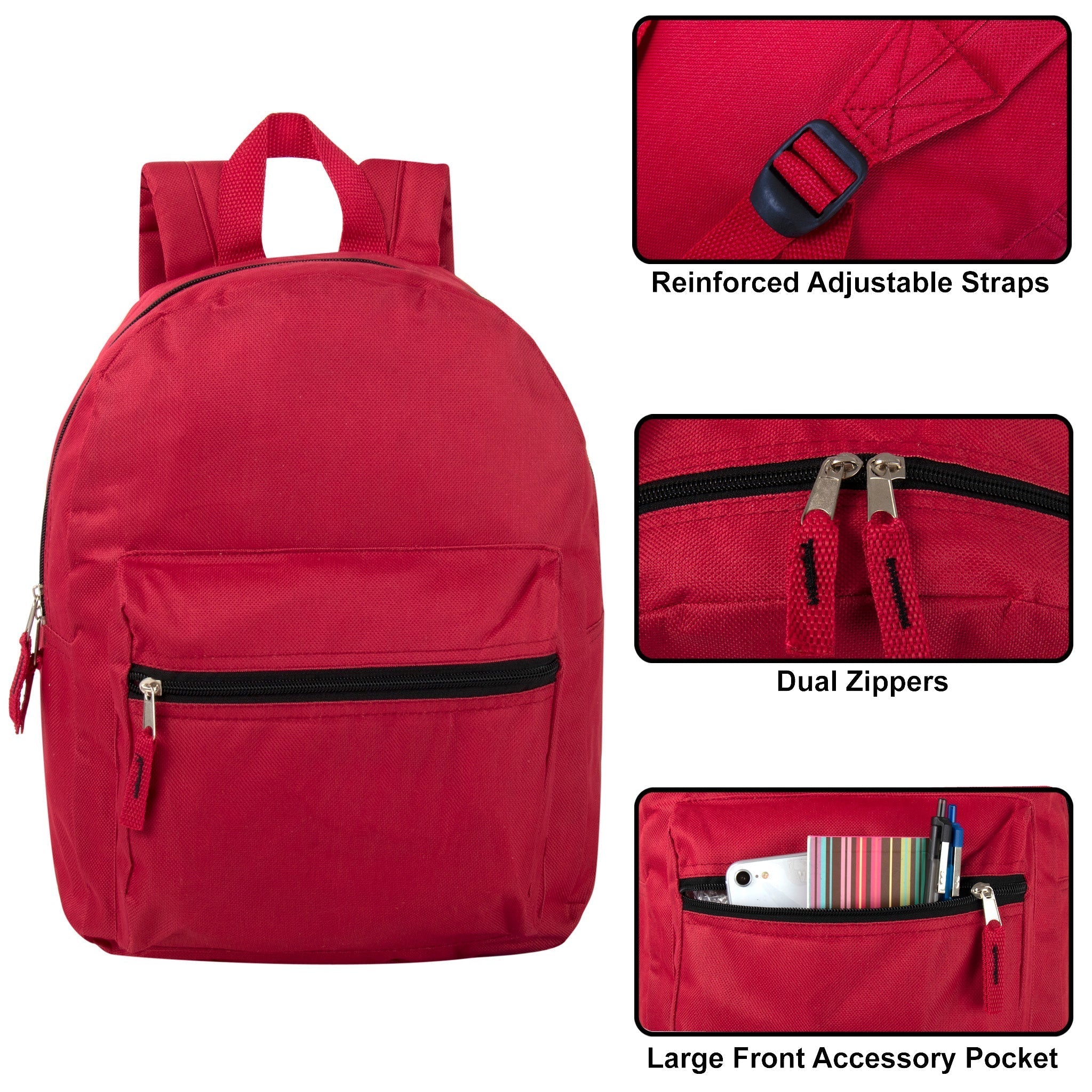 15 Inch Basic Backpack - 6 Color - 24 in the Pack