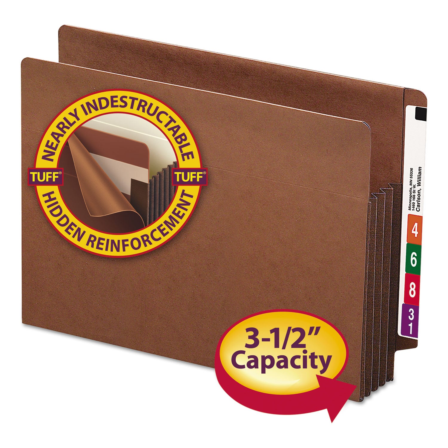 Smead TUFF Straight Tab Cut Letter Recycled File Pocket - 8 1/2" x 11" - 3 1/2" Expansion - 2 Plys - Redrope - Rip Resistant, Tear Resistant, Reinforced Tab, Heavyweight Cover - 30% Recycled - 10 / Box
