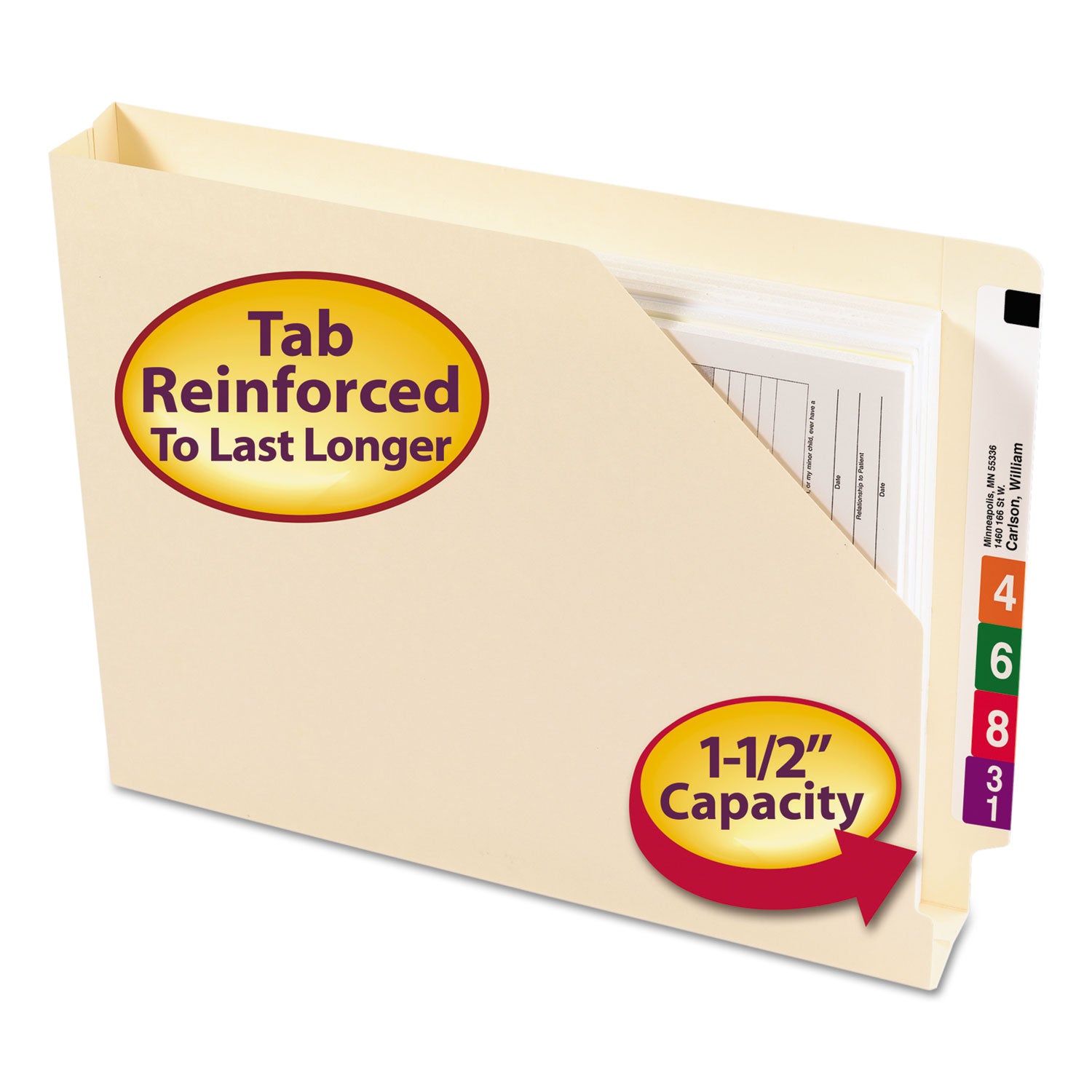 8 1/2" x 11" - 1 1/2" Expansion - 14 pt. - 2 Plys - Manila - 10% Recycled - 50 / Box