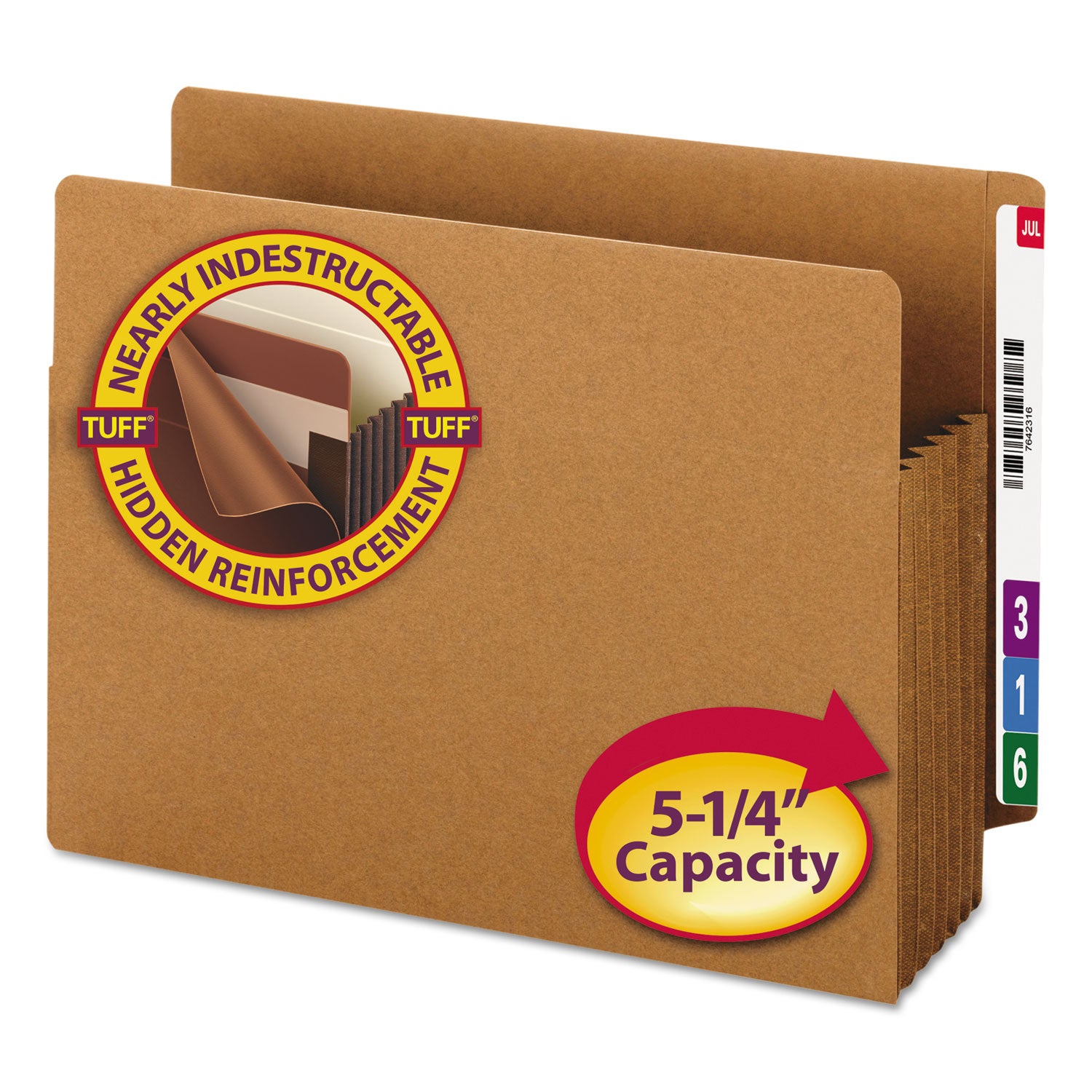 Smead TUFF Straight Tab Cut Letter Recycled File Pocket - 8 1/2" x 11" - 5 1/4" Expansion - 16.5 pt. - 2 Plys - Redrope - Rip Resistant, Tear Resistant, Reinforced Tab, Heavyweight Cover - 30% Recycled - 10 / Box