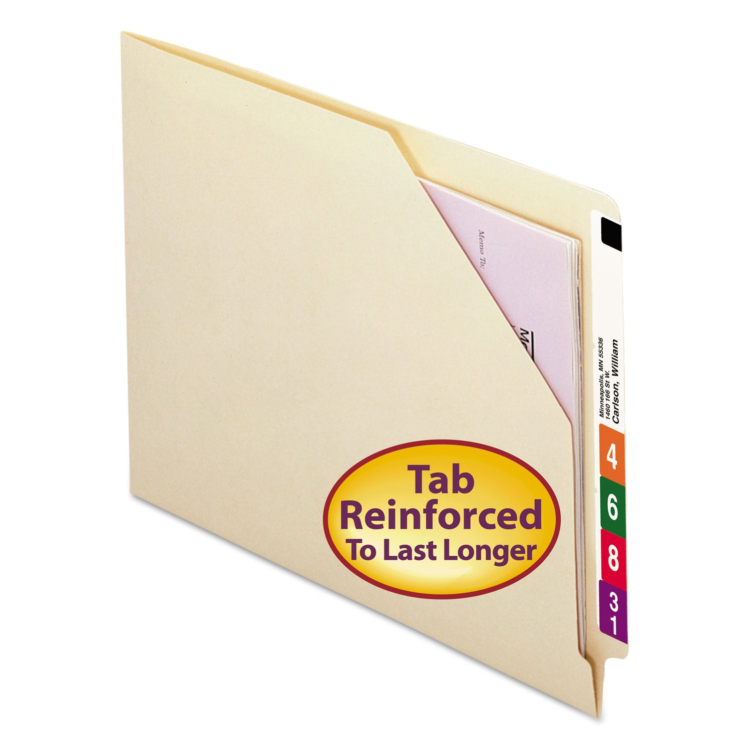 Smead Straight Tab Cut Letter Recycled File Jacket - 8 1/2" x 11" - 11 pt. - 2 Plys - Manila - 10% Recycled - 100 / Box