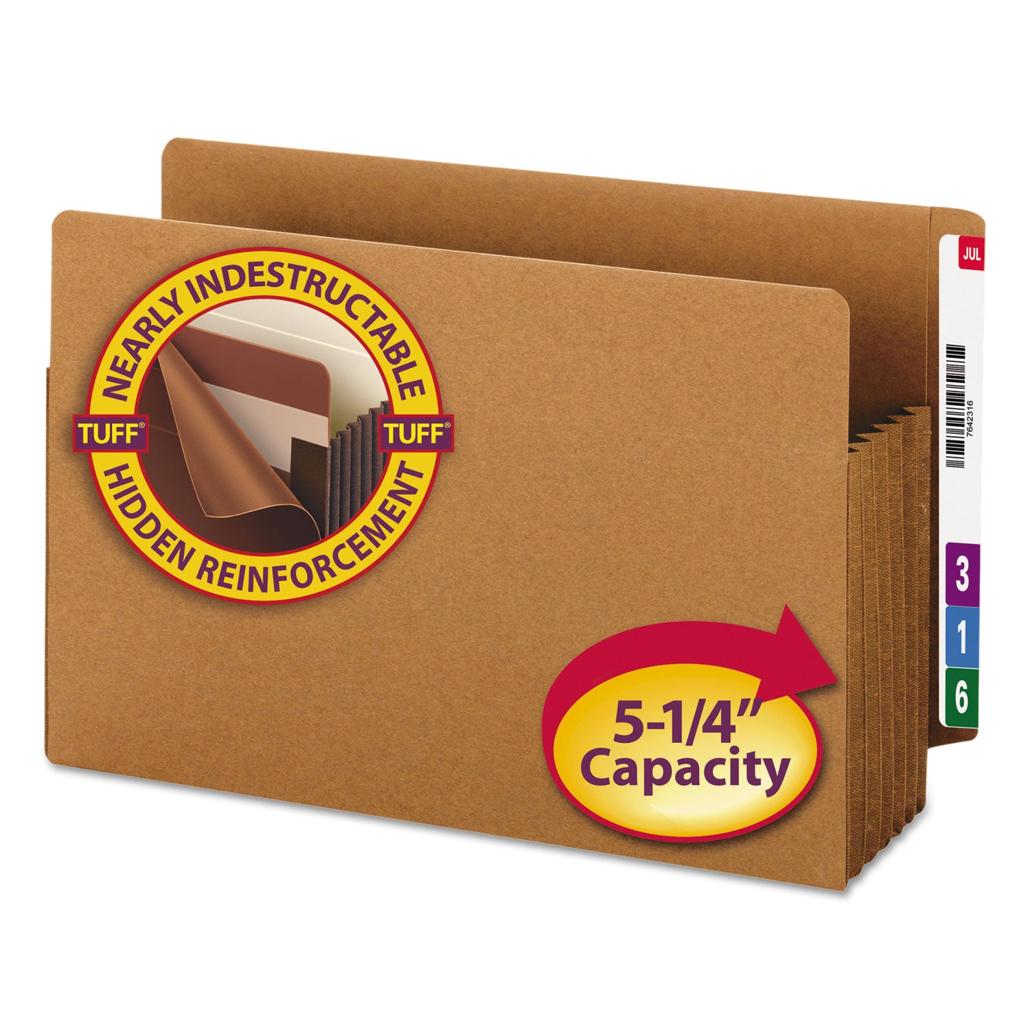 Smead TUFF Straight Tab Cut Legal Recycled File Pocket - 8 1/2" x 14" - 5 1/4" Expansion - 2 Plys - Redrope - Rip Resistant, Tear Resistant, Reinforced Tab, Heavyweight Cover - 30% Recycled - 10 / Box