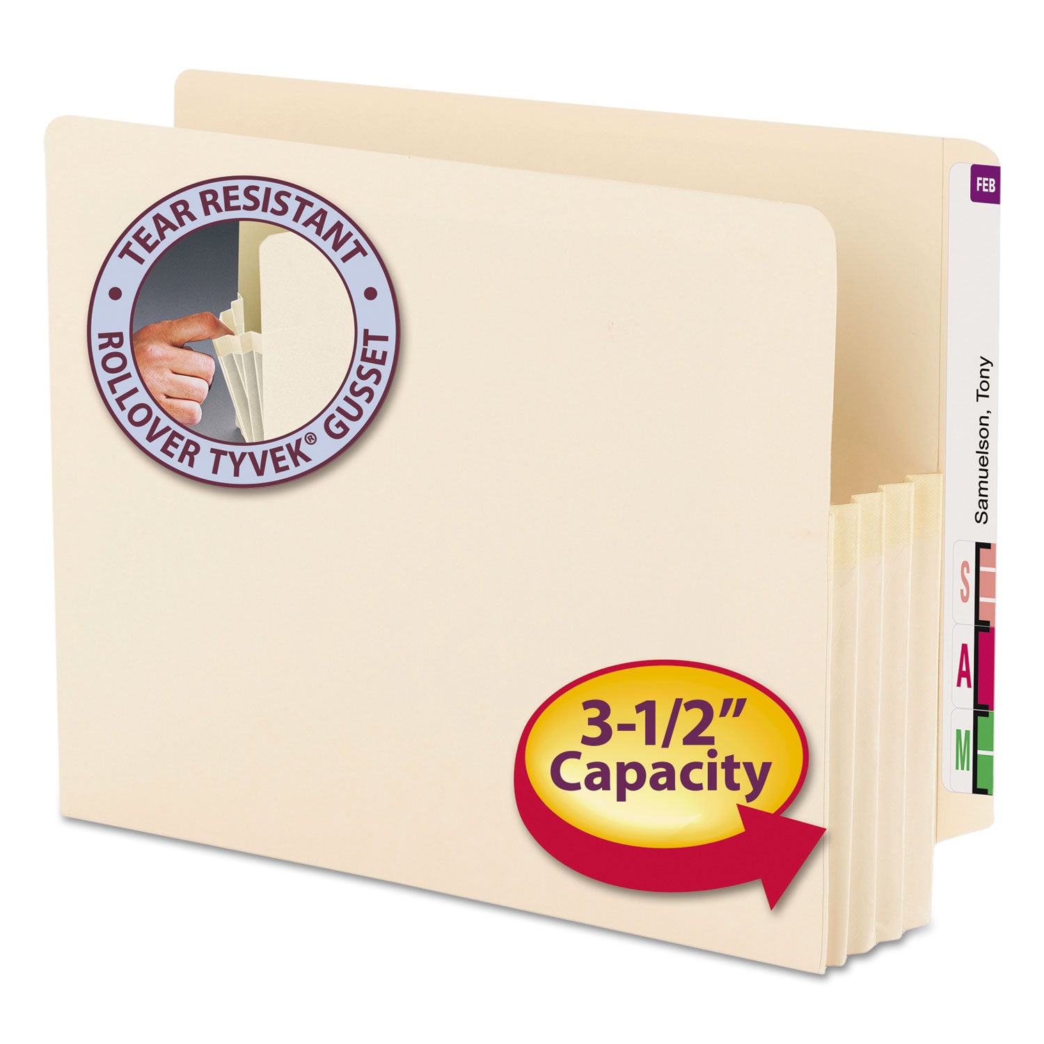 Smead Straight Tab Cut Letter Recycled File Pocket - 8 1/2" x 11" - 3 1/2" Expansion - 2 Plys - Manila - Embossed - 10% Recycled - 25 / Box