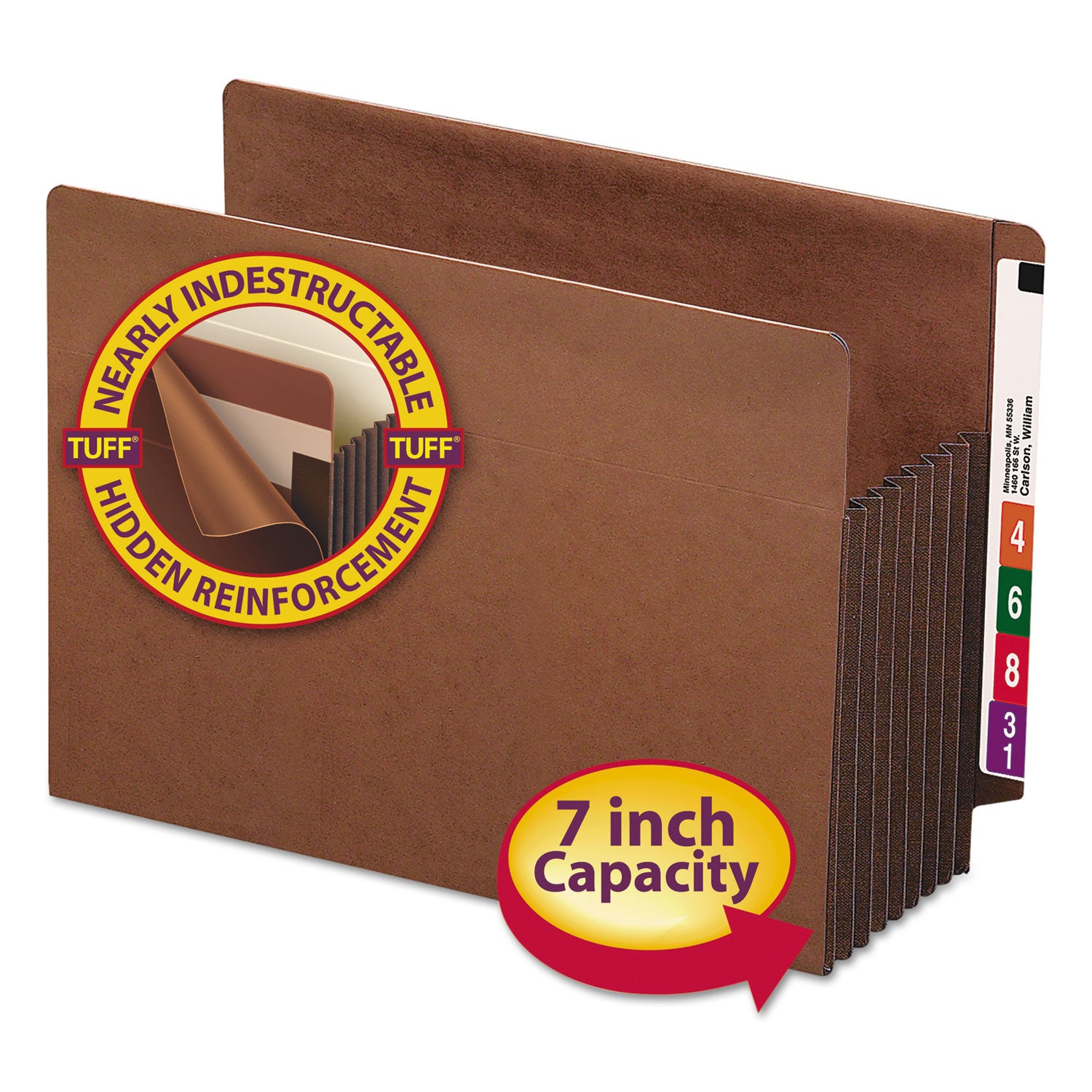 Smead TUFF Straight Tab Cut Letter Recycled File Pocket - 8 1/2" x 11" - 7" Expansion - 16.5 pt. - 2 Plys - Redrope - Rip Resistant, Tear Resistant, Reinforced Tab, Heavyweight Cover - 30% Recycled - 5 / Box