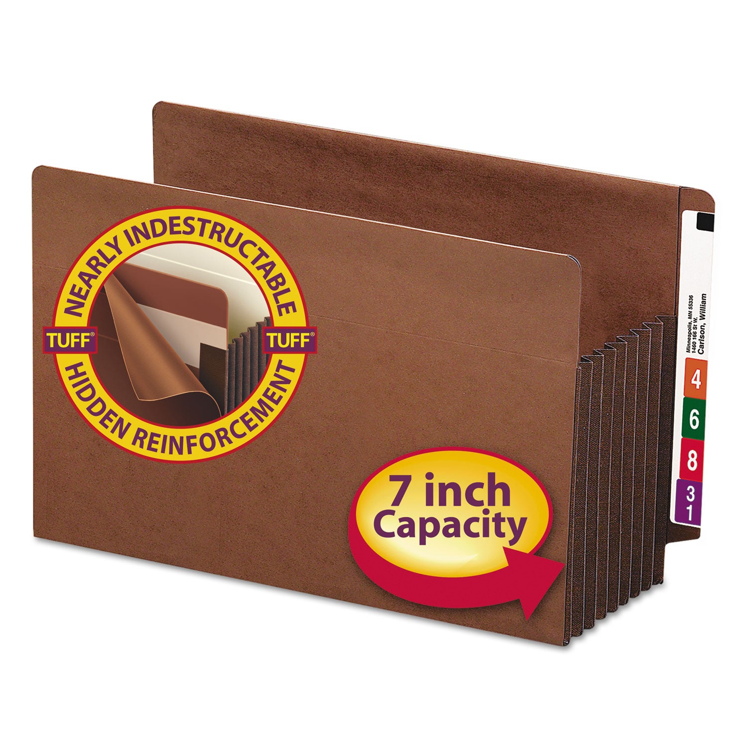 Smead TUFF Straight Tab Cut Legal Recycled File Pocket - 8 1/2" x 14" - 7" Expansion - 16.5 pt. - 2 Plys - Redrope - Tear Resistant, Reinforced Tab, Rip Resistant, Heavyweight Cover - 30% Recycled - 5 / Box