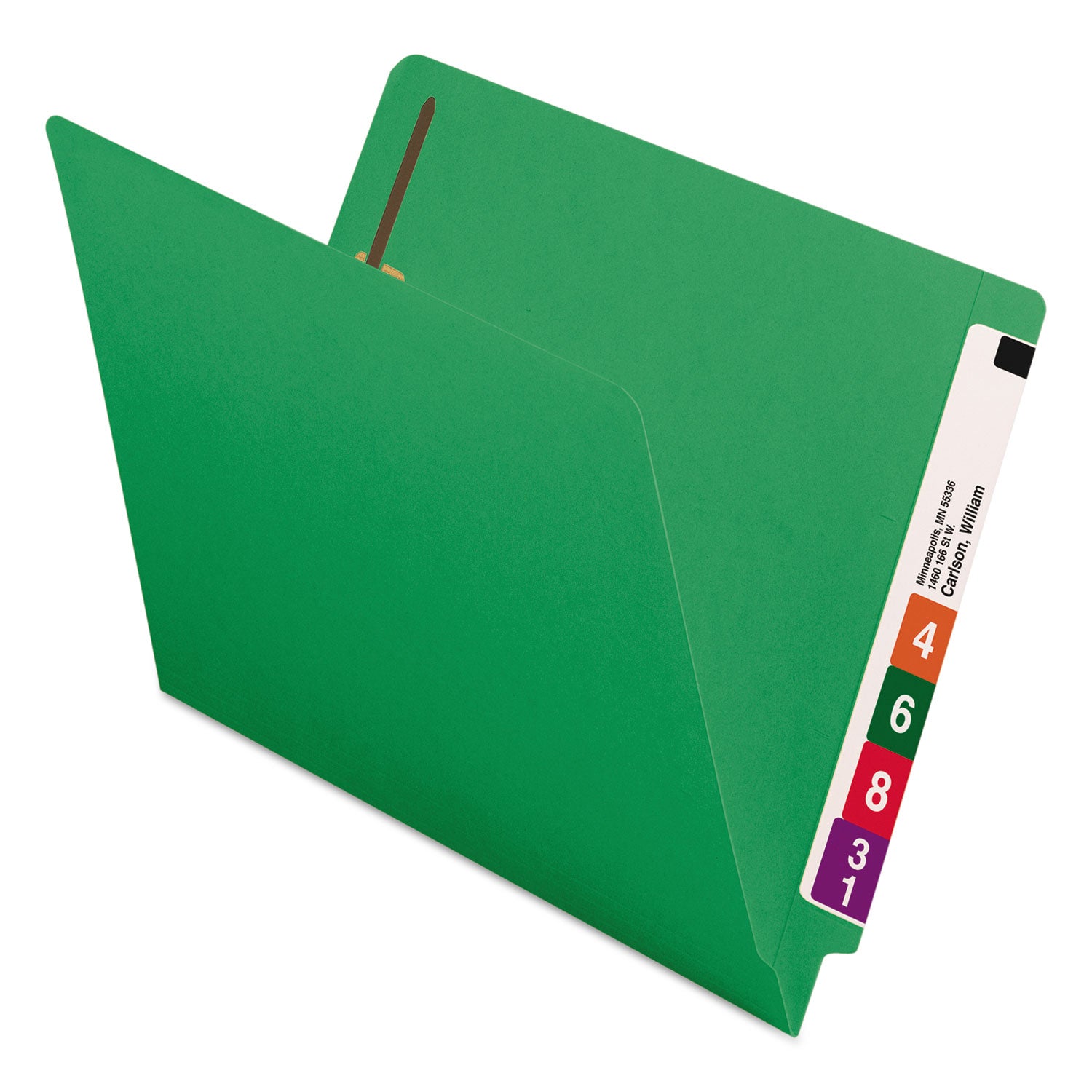 Smead Shelf-Master Straight Tab Cut Letter Recycled Fastener Folder - 8 1/2" x 11" - 3/4" Expansion - 2 x 2B Fastener(s) - 2" for Folder - End Tab Location - 11 pt. - 2 Plys - Green - Heavyweight - 10% Recycled - 50 / Box