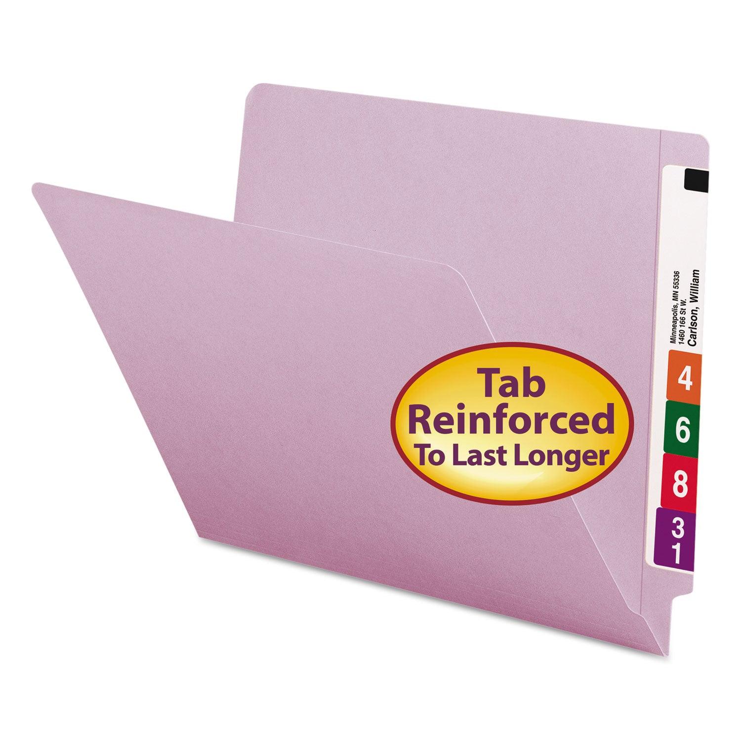 Smead Shelf-Master Straight Tab Cut Letter Recycled End Tab File Folder - 8 1/2" x 11" - 3/4" Expansion - 11 pt. - 2 Plys - Lavender - Heavy Duty, Reinforced Tab - 10% Recycled - 100 / Box