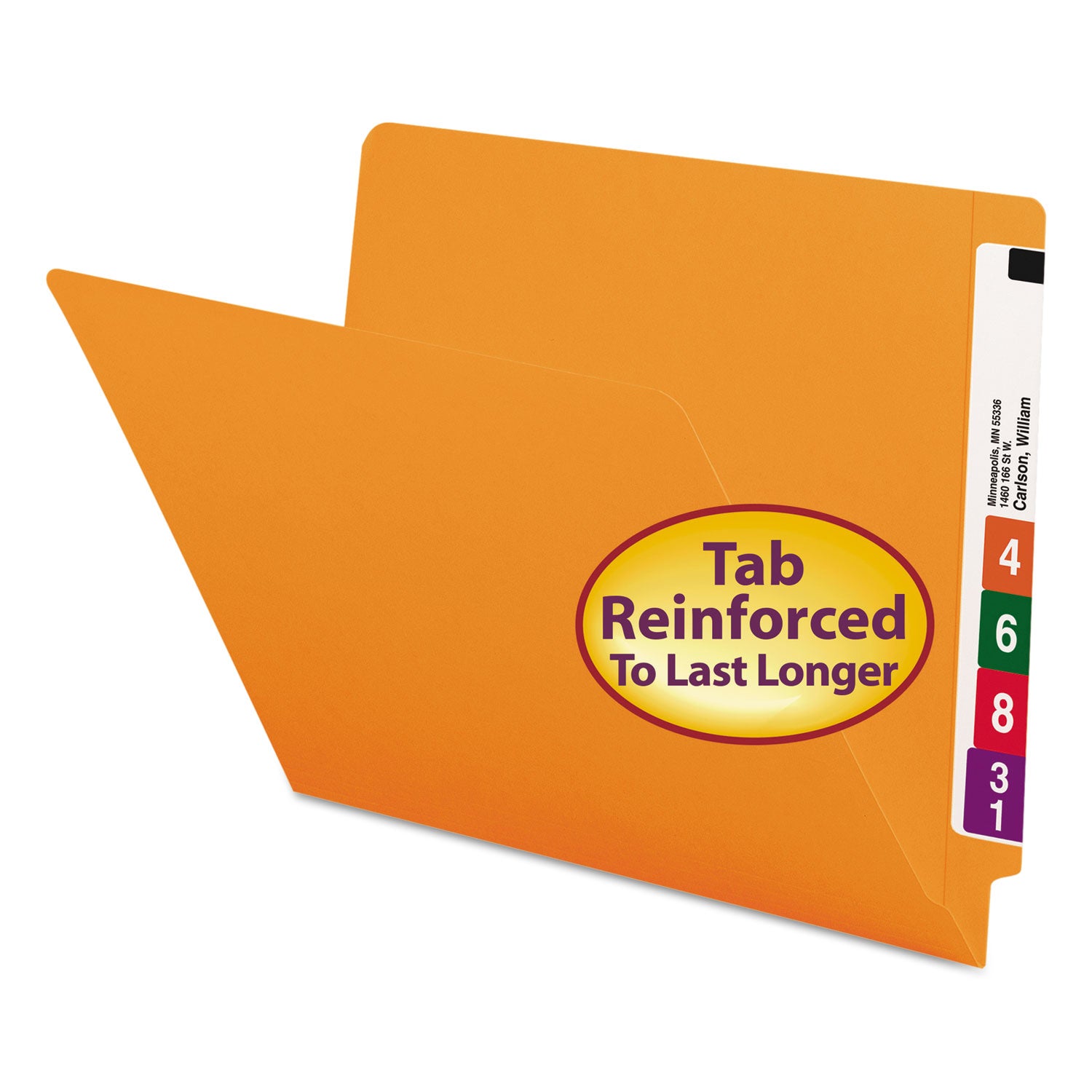 Smead Shelf-Master Straight Tab Cut Letter Recycled End Tab File Folder - 8 1/2" x 11" - 3/4" Expansion - 11 pt. - 2 Plys - Orange - Heavy Duty, Reinforced Tab - 10% Recycled - 100 / Box