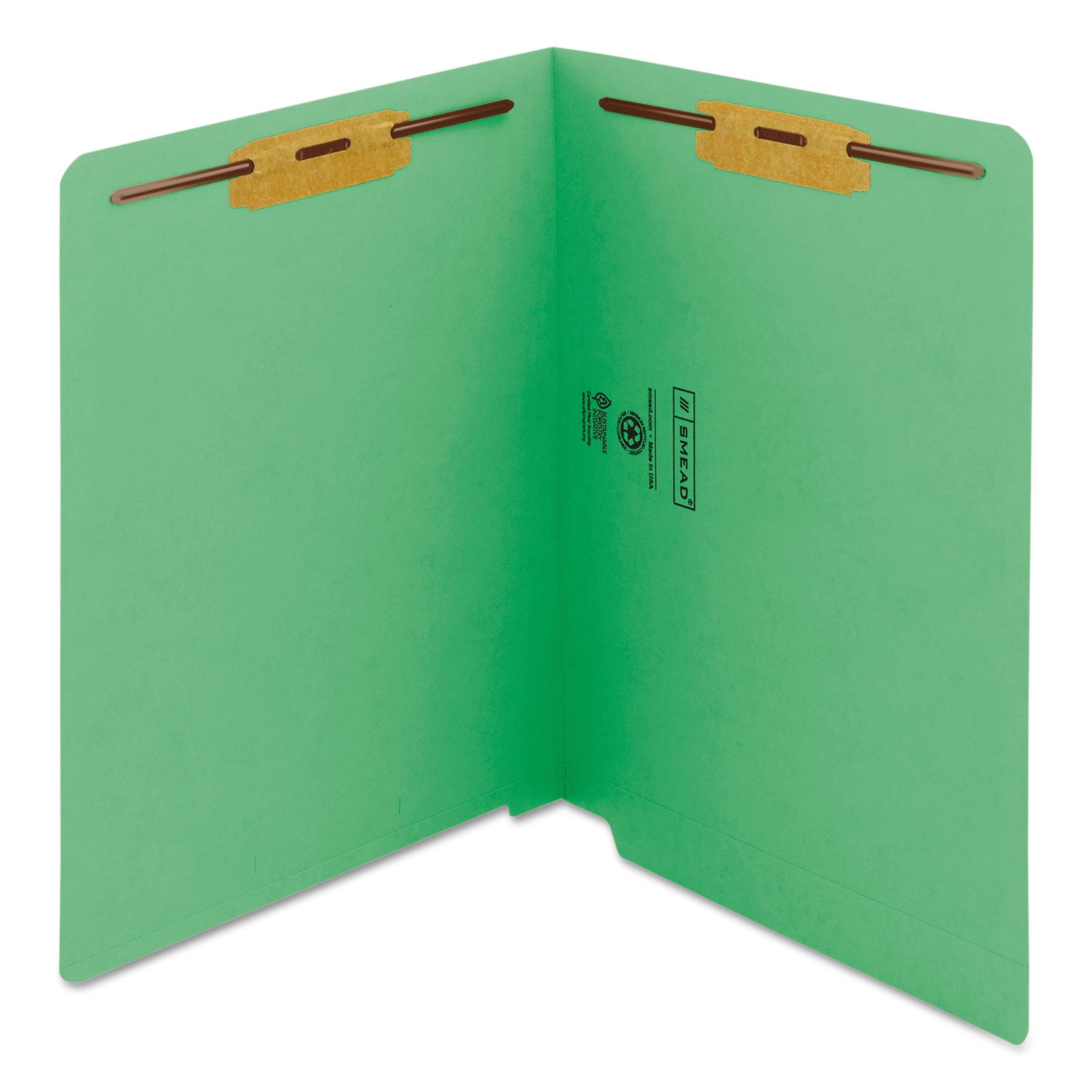Smead Shelf-Master Straight Tab Cut Letter Recycled Fastener Folder - 8 1/2" x 11" - 3/4" Expansion - 2 x 2B Fastener(s) - 2" for Folder - End Tab Location - 11 pt. - 2 Plys - Green - Heavyweight - 10% Recycled - 50 / Box