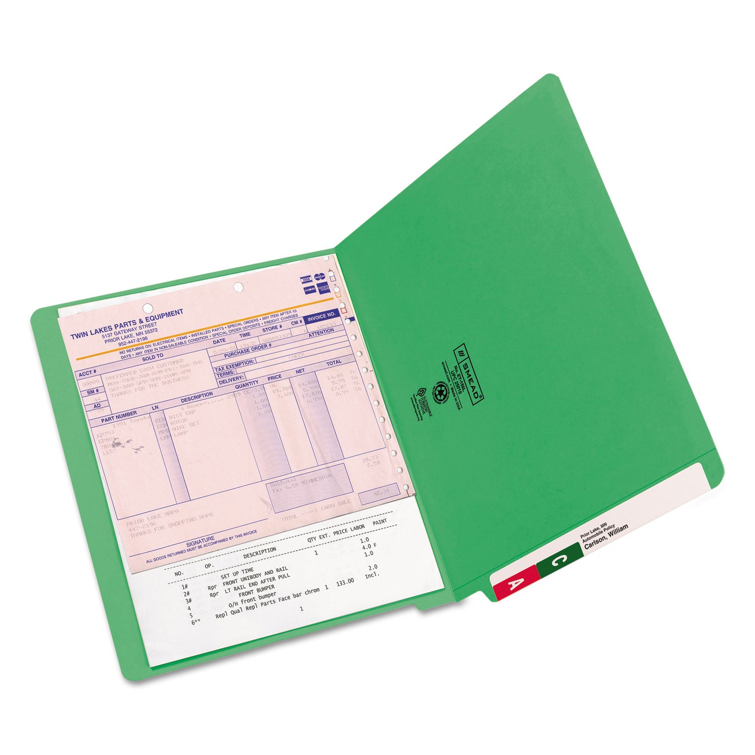 Smead Colored Straight Tab Cut Letter Recycled End Tab File Folder - 8 1/2" x 11" - 3/4" Expansion - 11 pt. - 2 Plys - Green - Heavy Duty, Reinforced Tab - 10% Recycled - 100 / Box