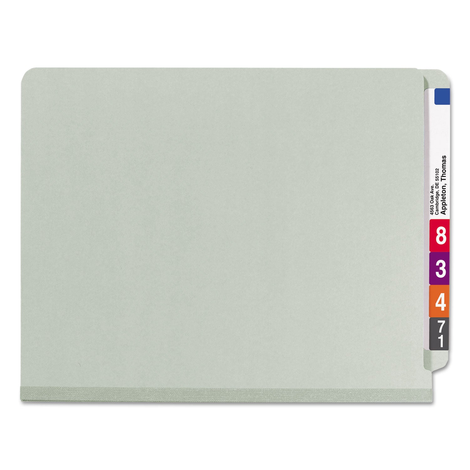 Smead End Tab Pressboard Classification Folders, Letter Size, 2" Expansion, 2 Fasteners, 2 Dividers, Straight Tab, Gray/Green, 100% Recycled, 10/Box