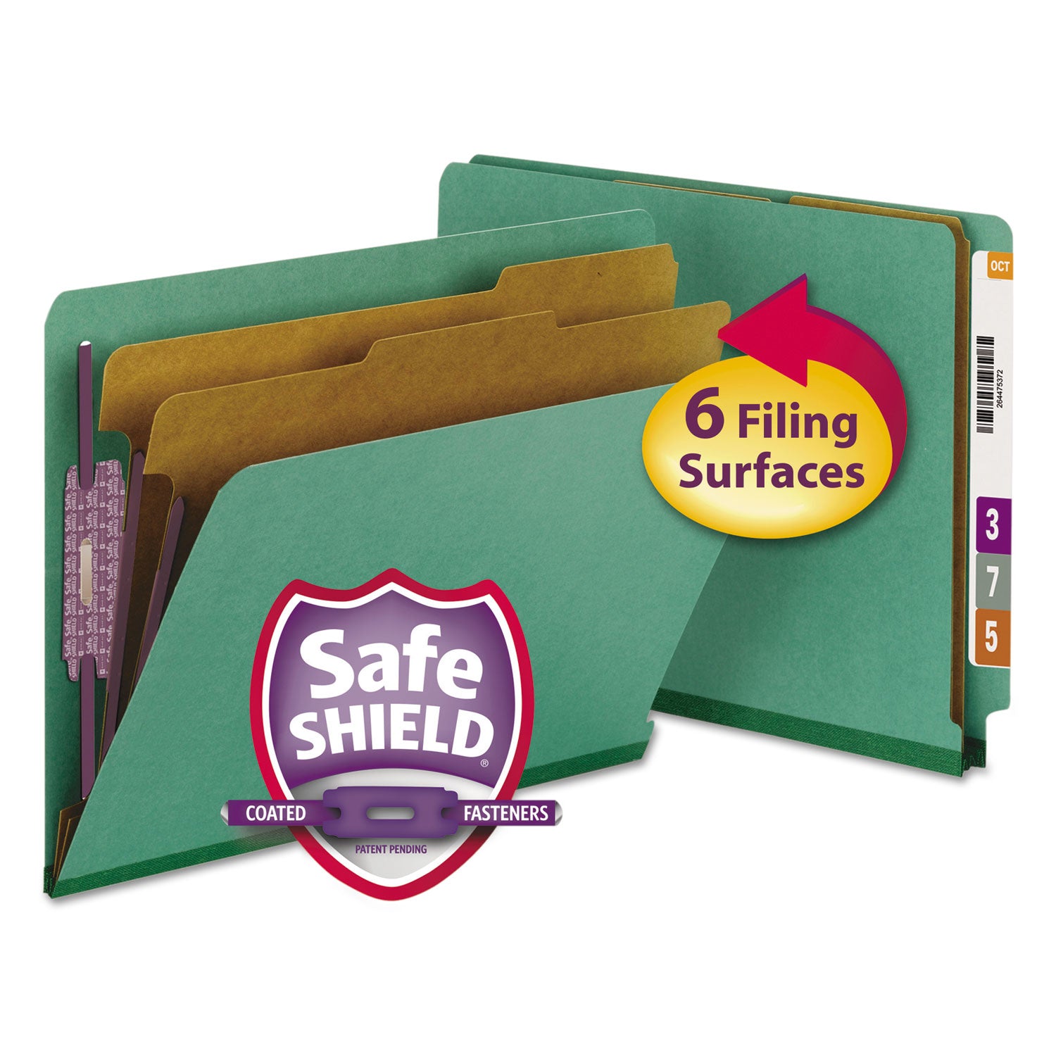 Smead Straight Tab Cut Letter Recycled Classification Folder - 8 1/2" x 11" - 2" Expansion - 2 x 2S Fastener(s) - 2" for Folder - End Tab Location - 2 Divider(s) - 25 pt. - Pressboard - Green - 100% Recycled - 10 / Box