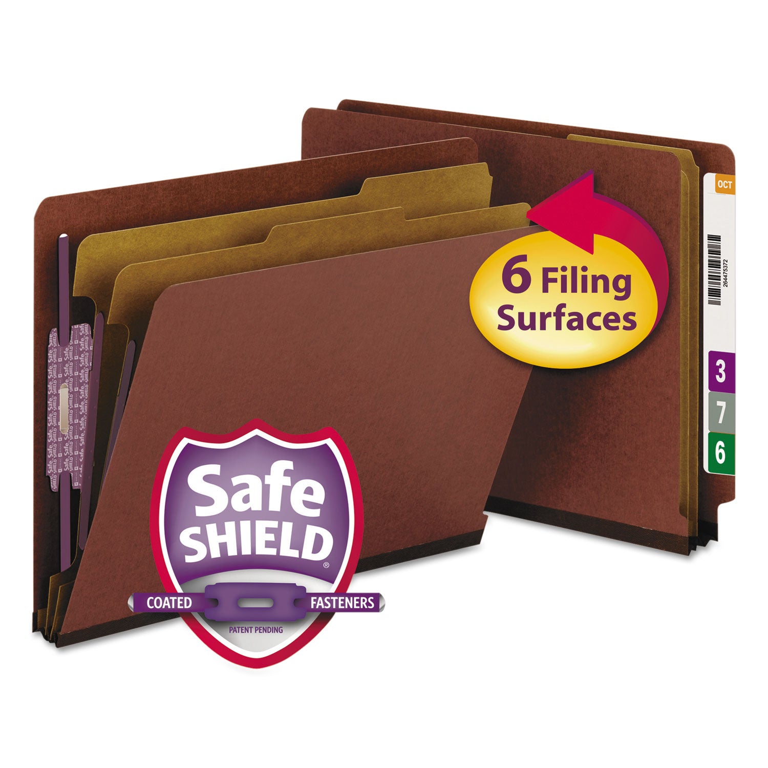 Smead Straight Tab Cut Letter Recycled Classification Folder - 8 1/2" x 11" - 2" Expansion - 2 x 2S Fastener(s) - 2" for Folder - End Tab Location - 2 Divider(s) - 25 pt. - Pressboard - Red - Heavy Duty, Tear Resistant - 100% Recycled - 10 / Box