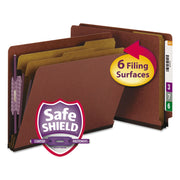 Smead Straight Tab Cut Letter Recycled Classification Folder - 8 1/2" x 11" - 2" Expansion - 2 x 2S Fastener(s) - 2" for Folder - End Tab Location - 2 Divider(s) - 25 pt. - Pressboard - Red - Heavy Duty, Tear Resistant - 100% Recycled - 10 / Box
