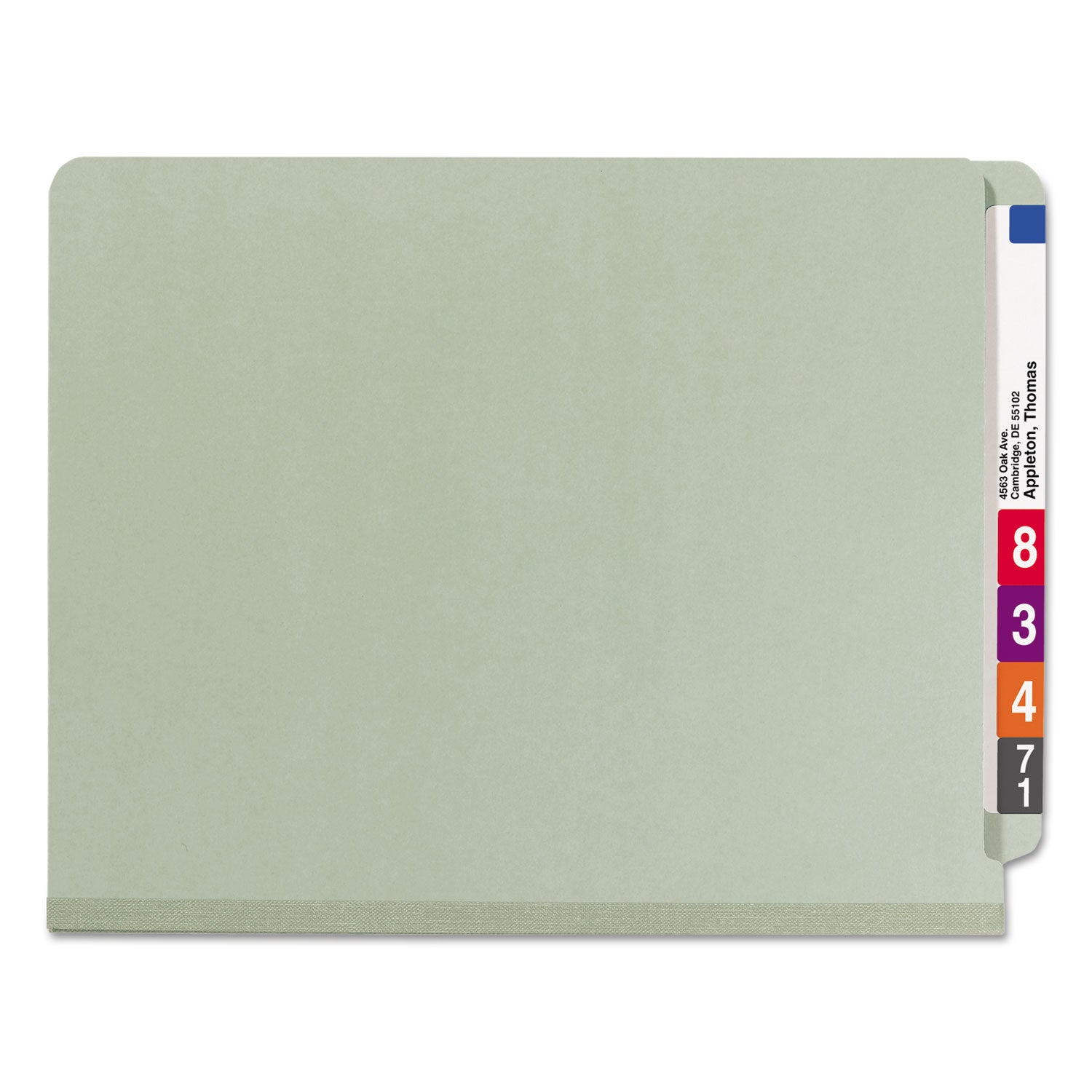 Smead End Tab Pressboard Classification Folder, Letter Size, 2" Expansion, 2 Fasteners, 1 Divider, Straight Tab, Heavy Duty, Tear Resistant, 100% Recycled, Gray/Green, 10/Box