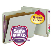 Smead End Tab Pressboard Classification Folder, Letter Size, 2" Expansion, 2 Fasteners, 1 Divider, Straight Tab, Heavy Duty, Tear Resistant, 100% Recycled, Gray/Green, 10/Box