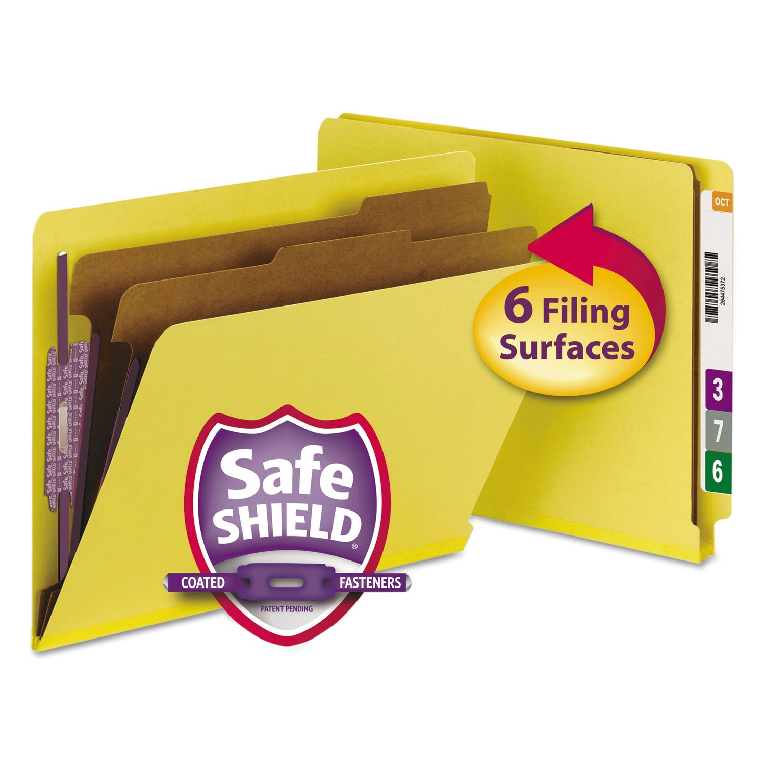 Smead Straight Tab Cut Letter Recycled Classification Folder - 8 1/2" x 11" - 2" Expansion - 2 x 2S Fastener(s) - 2" for Folder - End Tab Location - 2 Divider(s) - 23 pt. - Pressboard - Yellow - 100% Recycled - 10 / Box
