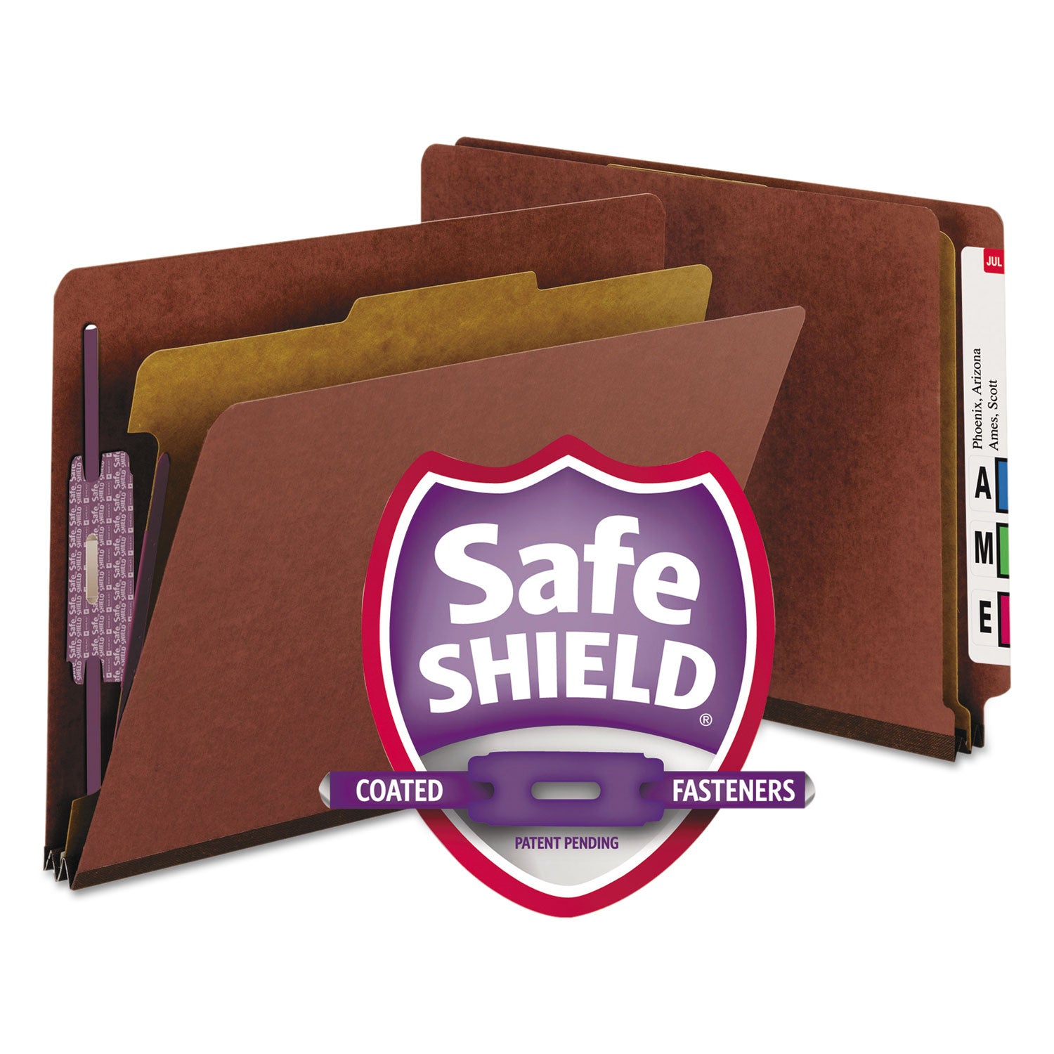 Smead End Tab Pressboard Classification Folders, Letter Size, 2" Expansion, 1 Divider, 2 Fasteners, Red, 100% Recycled, 10/Box