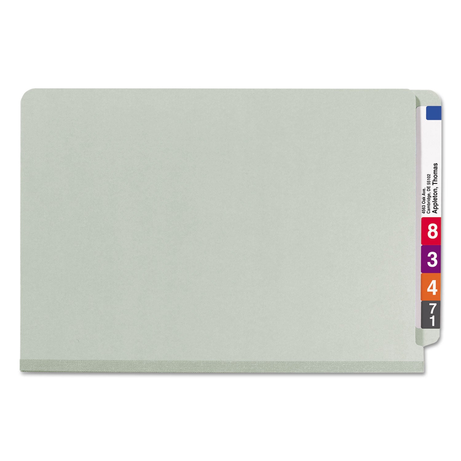 Smead Legal Size End Tab Pressboard Classification Folders, 2" Expansion, 2 Dividers, 2 Fasteners, Heavy Duty, Tear Resistant, 100% Recycled, Gray/Green, 10/Box