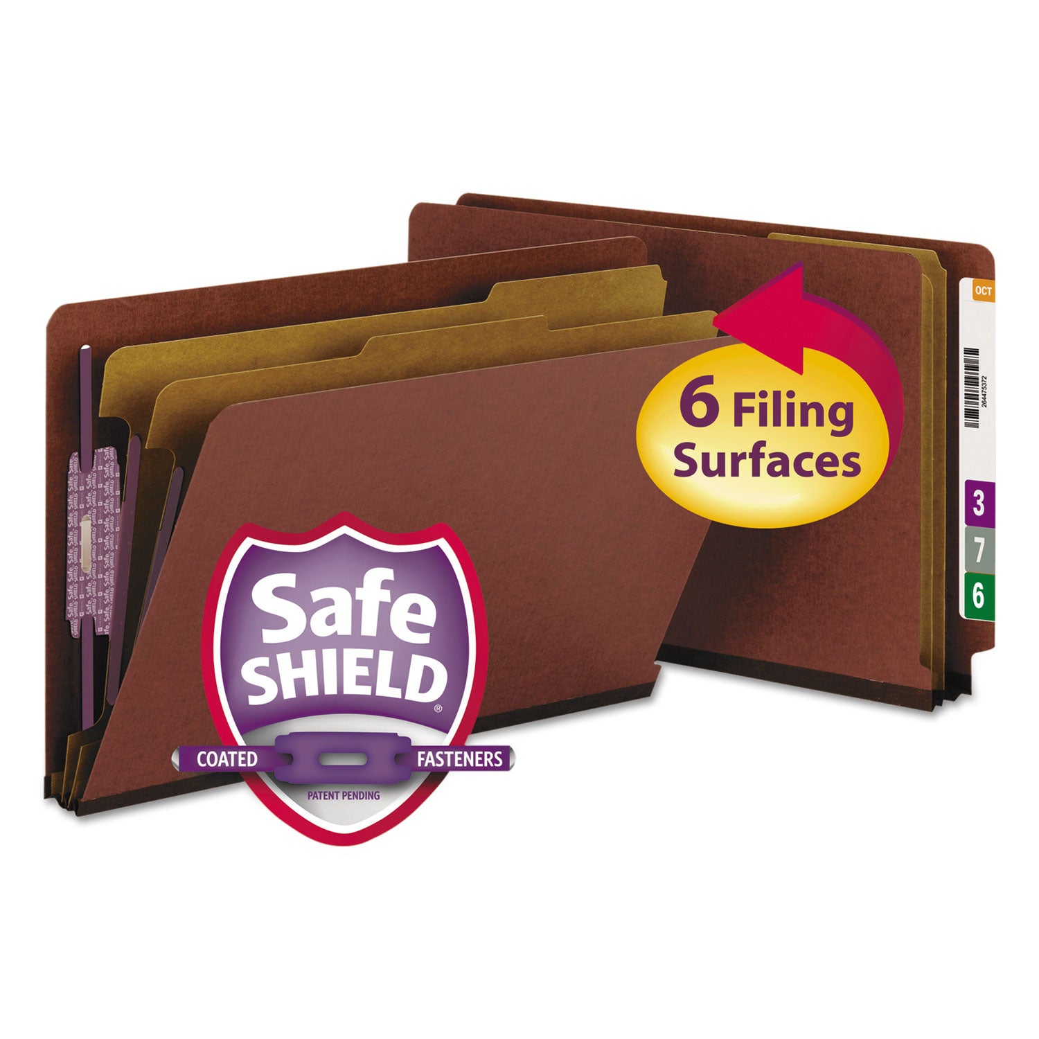 Smead Straight Tab Cut Legal Recycled Classification Folder - 8 1/2" x 14" - 2" Expansion - 2 x 2S Fastener(s) - 2" for Folder - End Tab Location - 2 Divider(s) - 25 pt. - Pressboard - Red - Heavy Duty, Tear Resistant - 100% Recycled - 10 / Box