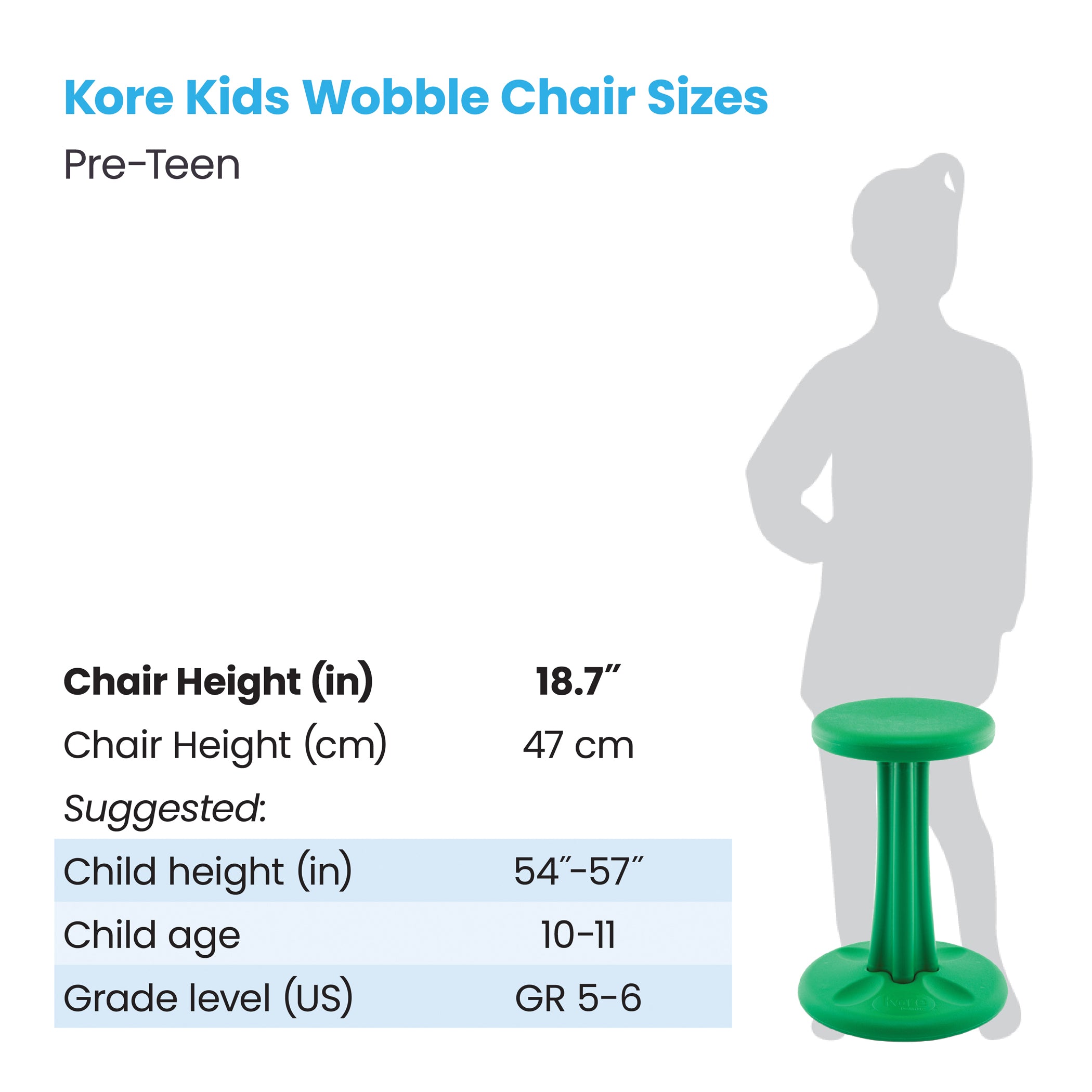 Pre-Teen Wobble Chair 18.7", Green