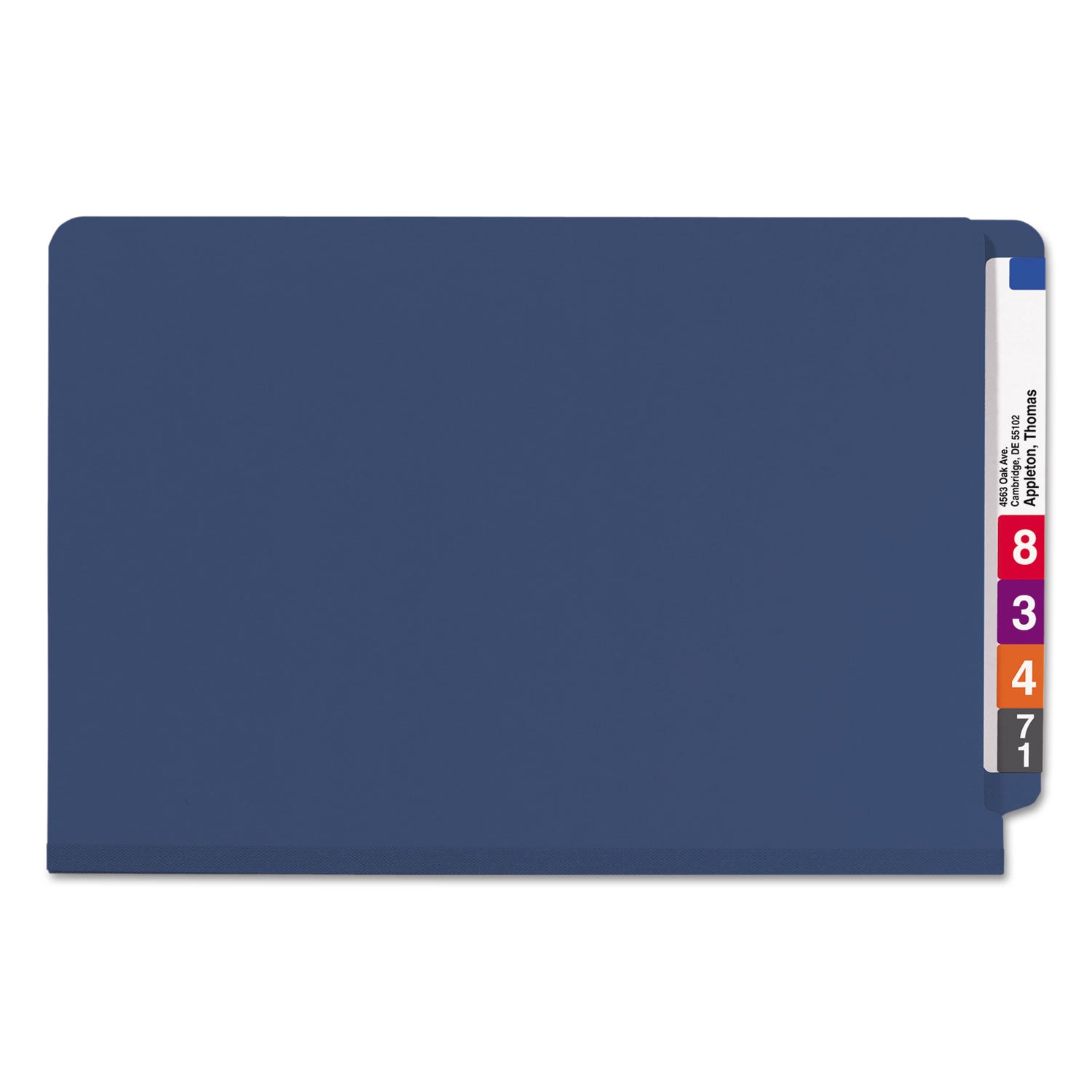 Smead Straight Tab Cut Legal Recycled Classification Folder - 8 1/2" x 14" - 2" Expansion - 2 x 2S Fastener(s) - 2" for Folder - End Tab Location - 2 Divider(s) - 25 pt. - Pressboard - Dark Blue - 100% Recycled - 10 / Box