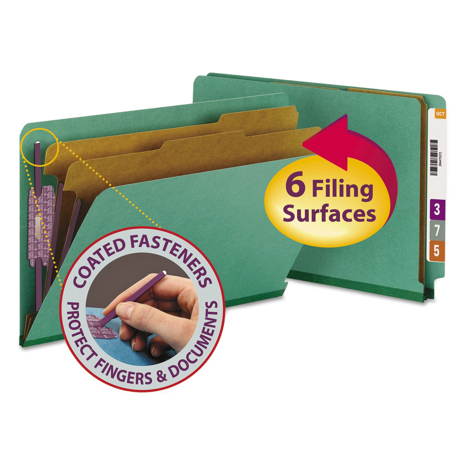 Smead Straight Tab Cut Legal Recycled Classification Folder - 8 1/2" x 14" - 2" Expansion - 2 x 2S Fastener(s) - 2" for Folder - End Tab Location - 2 Divider(s) - 25 pt. - Pressboard - Green - 100% Recycled - 10 / Box
