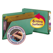Smead Straight Tab Cut Legal Recycled Classification Folder - 8 1/2" x 14" - 2" Expansion - 2 x 2S Fastener(s) - 2" for Folder - End Tab Location - 2 Divider(s) - 25 pt. - Pressboard - Green - 100% Recycled - 10 / Box
