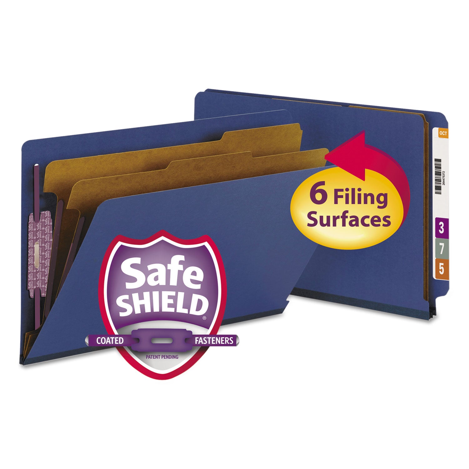 Smead Straight Tab Cut Legal Recycled Classification Folder - 8 1/2" x 14" - 2" Expansion - 2 x 2S Fastener(s) - 2" for Folder - End Tab Location - 2 Divider(s) - 25 pt. - Pressboard - Dark Blue - 100% Recycled - 10 / Box
