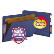Smead Straight Tab Cut Legal Recycled Classification Folder - 8 1/2" x 14" - 2" Expansion - 2 x 2S Fastener(s) - 2" for Folder - End Tab Location - 2 Divider(s) - 25 pt. - Pressboard - Dark Blue - 100% Recycled - 10 / Box