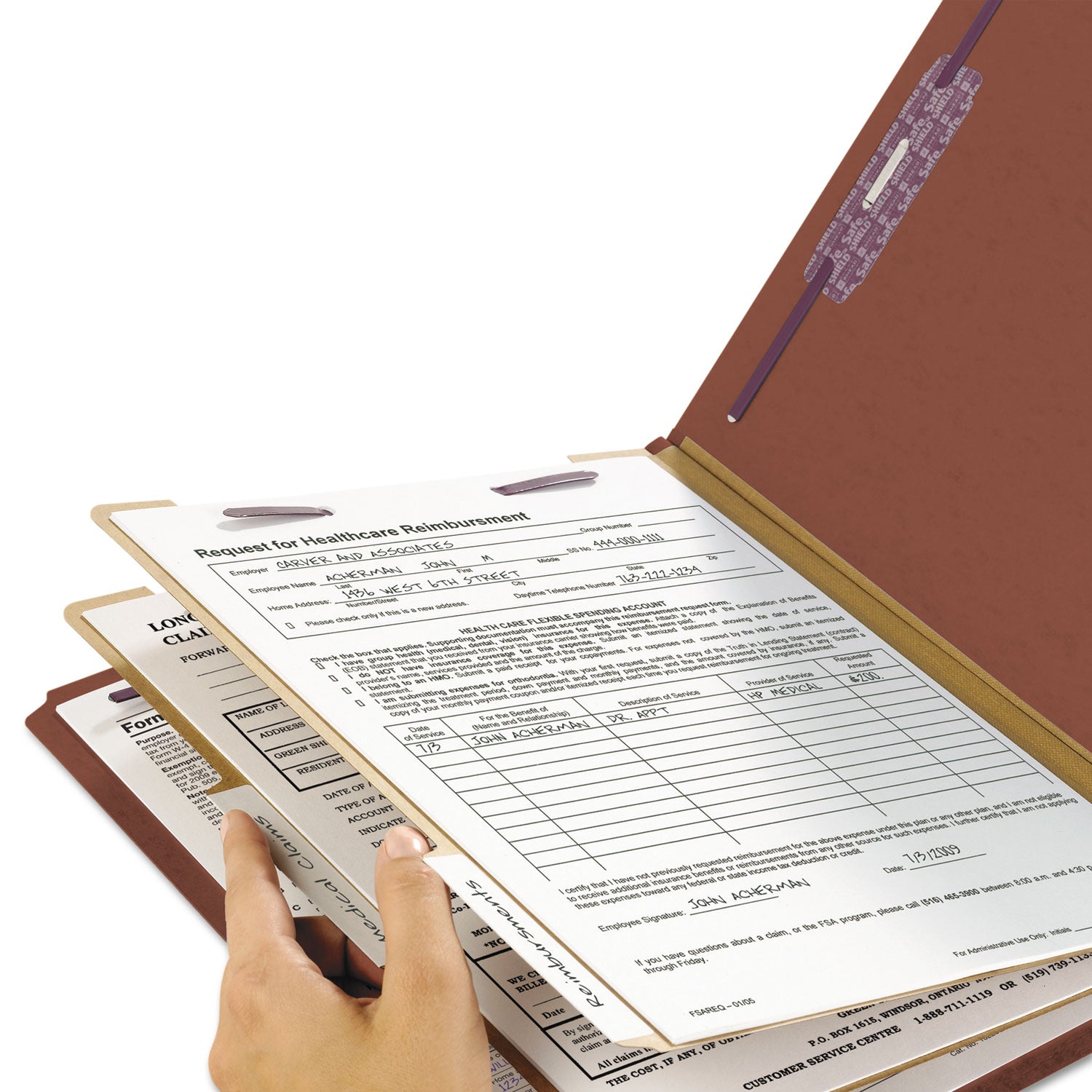 Smead Straight Tab Cut Legal Recycled Classification Folder - 8 1/2" x 14" - 2" Expansion - 2 x 2S Fastener(s) - 2" for Folder - End Tab Location - 2 Divider(s) - 25 pt. - Pressboard - Red - Heavy Duty, Tear Resistant - 100% Recycled - 10 / Box