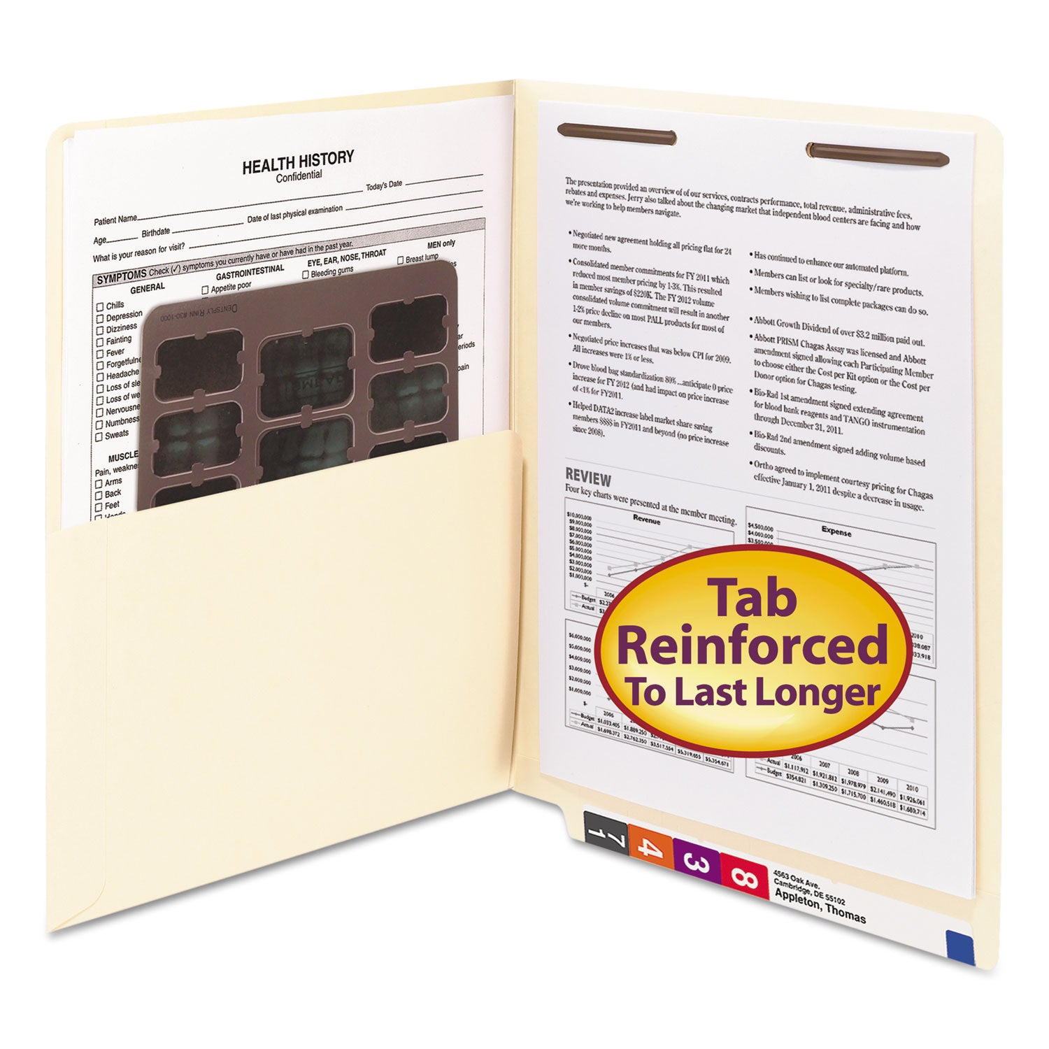 Smead Straight Tab Cut Letter Recycled Fastener Folder - 8 1/2" x 11" - 3/4" Expansion - 1 x 2B Fastener(s) - 2" for Folder - 1 Inside Front Pocket(s) - 11 pt. - 2 Plys - Manila - 10% Recycled - 50 / Box