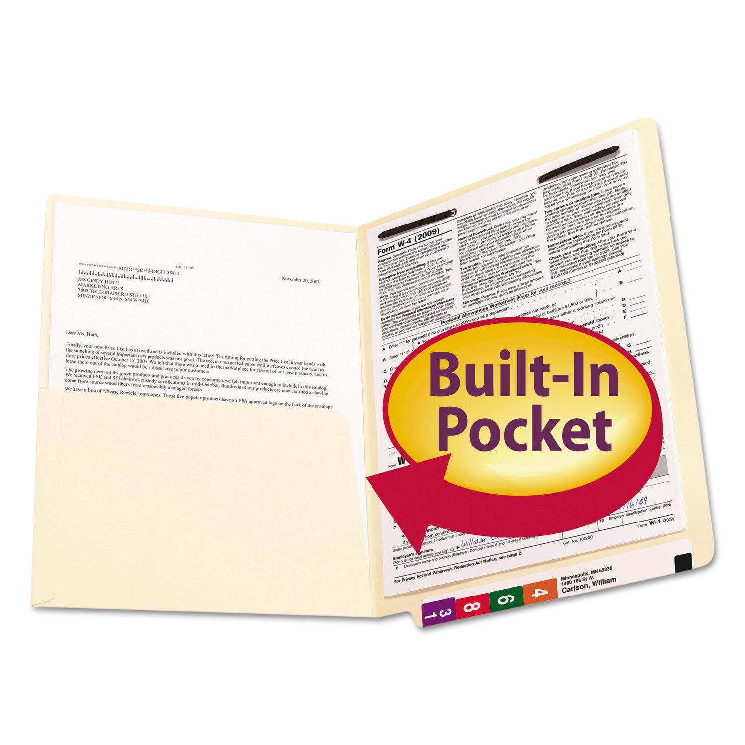 Smead Straight Tab Cut Letter Recycled Fastener Folder - 8 1/2" x 11" - 3/4" Expansion - 1 x 2B Fastener(s) - 2" for Folder - 1 Inside Front Pocket(s) - 11 pt. - 2 Plys - Manila - 10% Recycled - 50 / Box