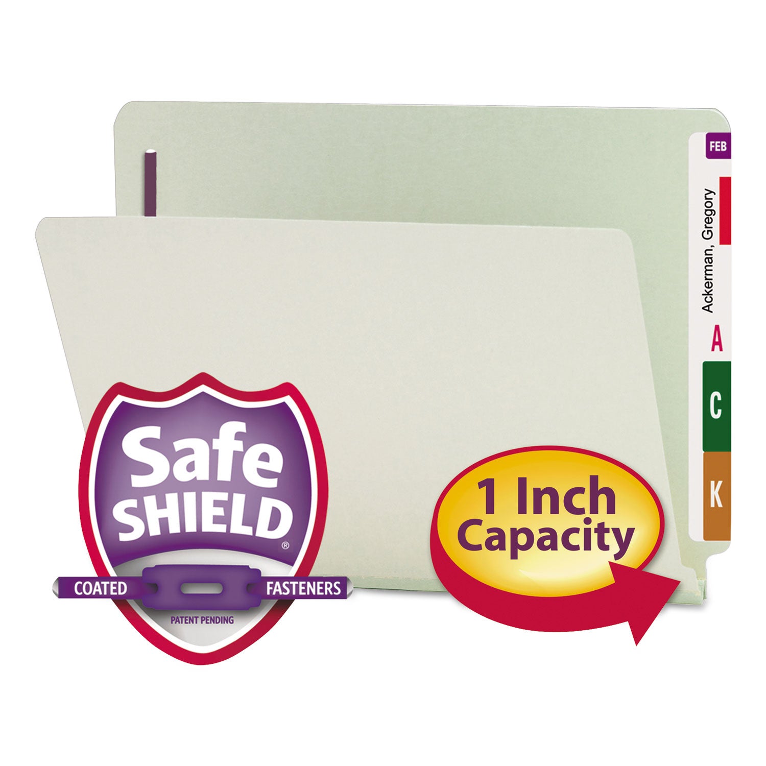Smead Letter Recycled Fastener Folder - 8 1/2" x 11" - 1" Expansion - 2 x 2S Fastener(s) - 2" for Folder - End Tab Location - 25 pt. - Pressboard - Gray, Green - Heavy Duty, Rounded Corner - 100% Recycled - 25 / Box